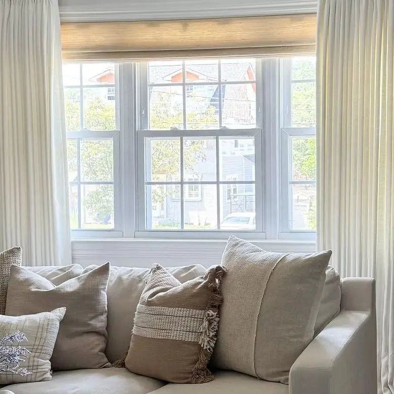 Natural Bamboo Woven Paper Window Shade - Marble White | Eco-Friendly Roman Blinds for Living Room & Bedroom Decor