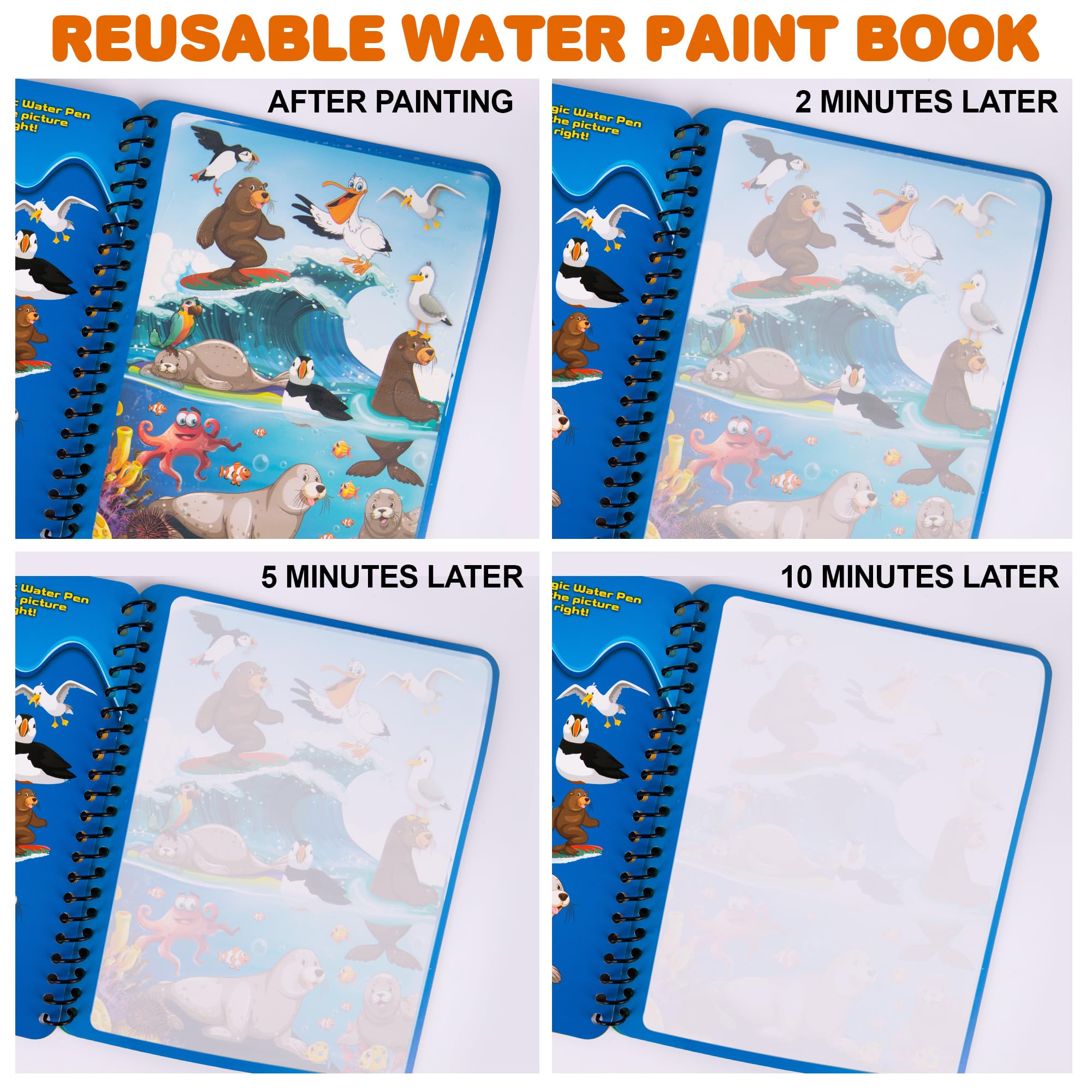 ArtCreativity 4 Pack Reusable Magic Water Coloring Books for Toddlers & Kids - Mess-Free Water Drawing Activity with Magic Pen, Perfect for Easter Basket Stuffers & Gifts | Fun Travel, Home & Classroom Learning Activity