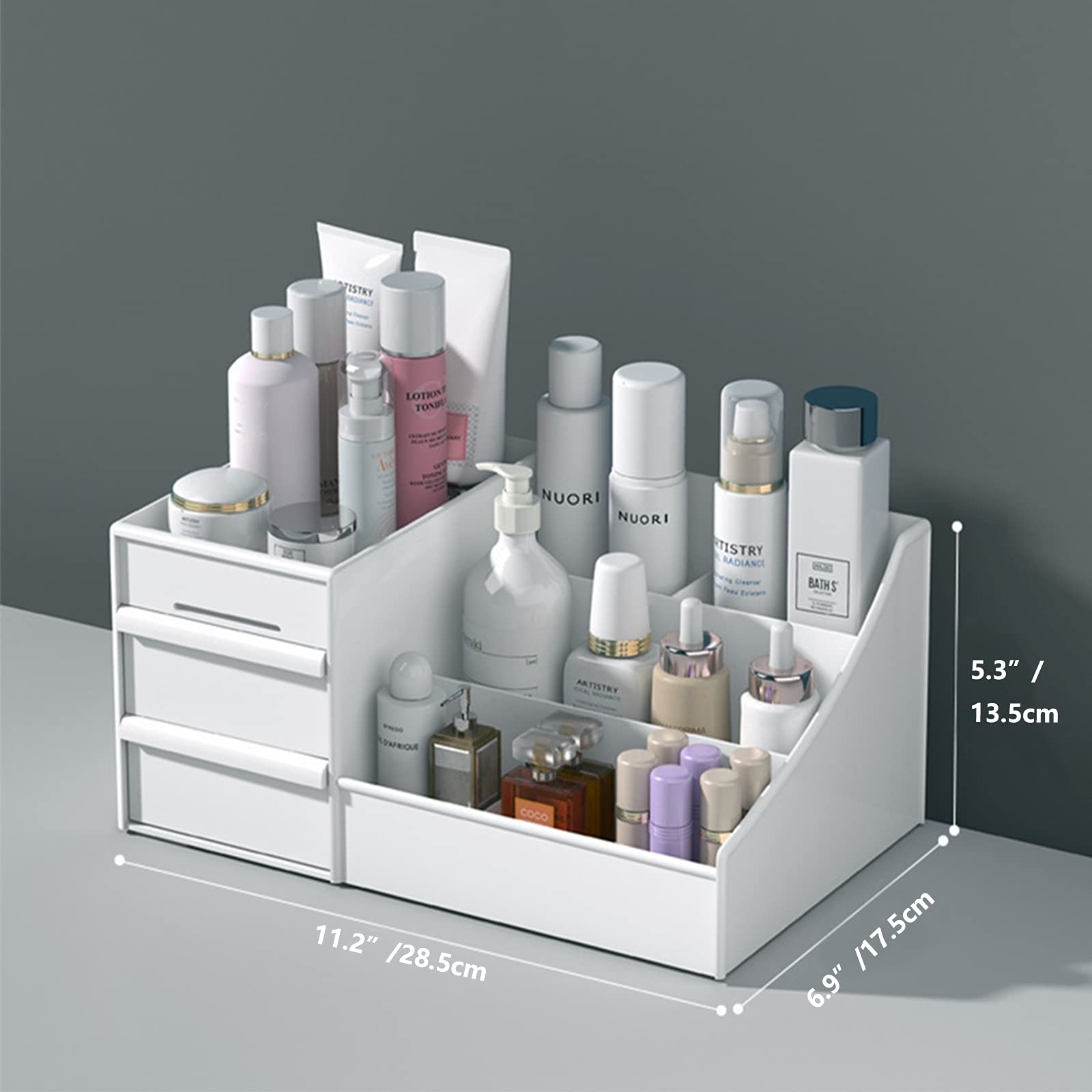 Vanity Makeup Organizer with Drawers - Countertop Cosmetic Storage for Lipstick, Brushes, Eyeshadow & Jewelry | Bathroom & Dressing Table Skincare Display | Perfect for Home, Salon & Travel Beauty Organization