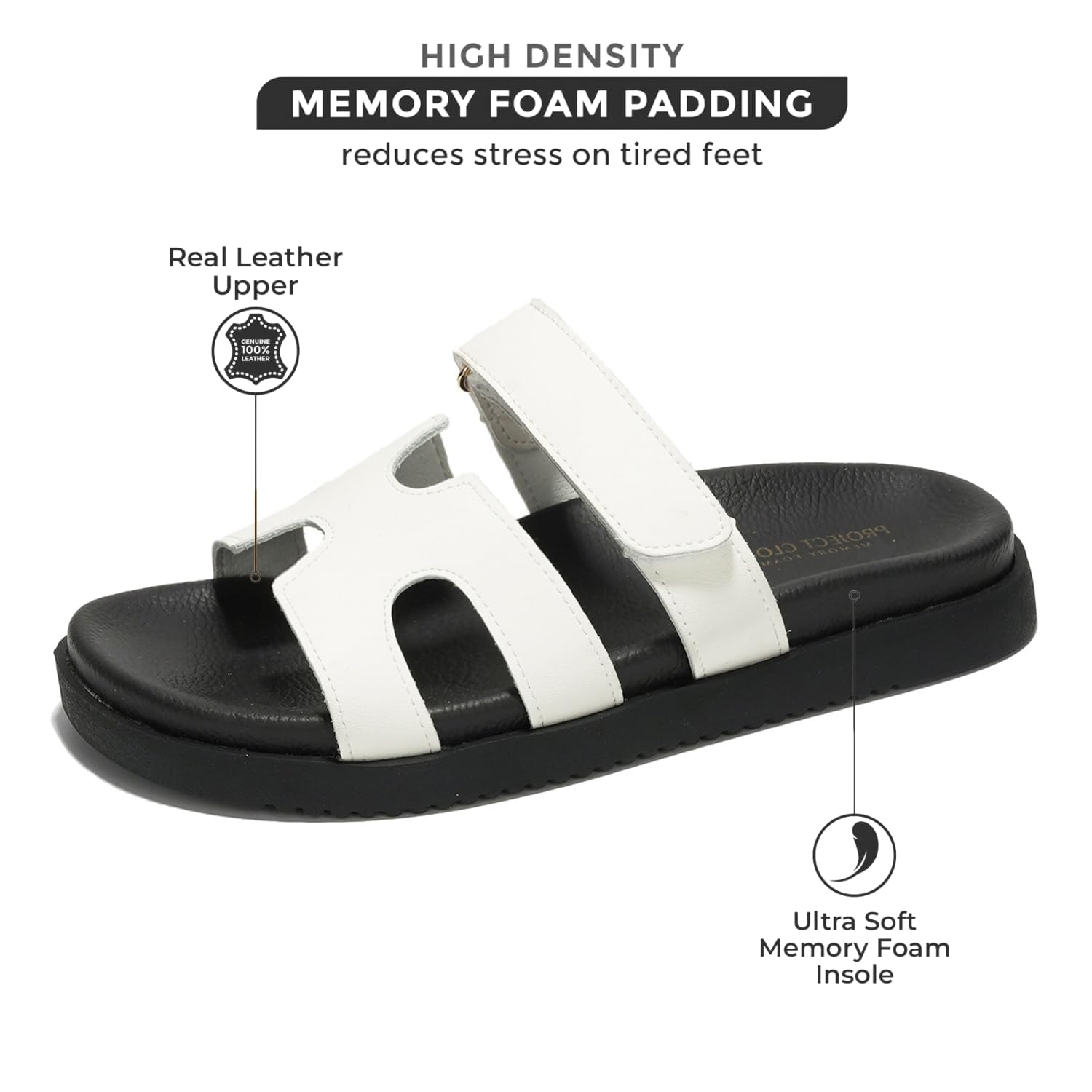 Mayven Women's Genuine Leather Sandals with Memory Foam Insole - Slip-Resistant Comfort Slides for Casual Wear, Beach & Summer Outfits