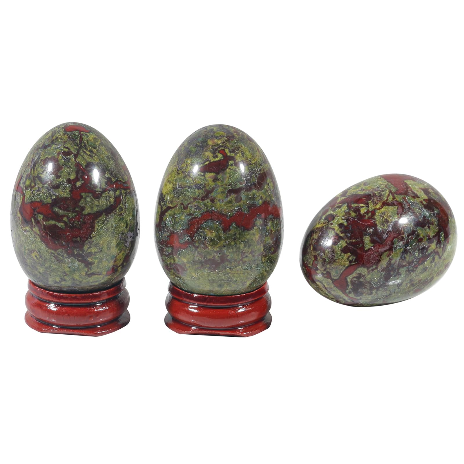 Healing Crystal Stone Egg Figurine - Polished Dragon Bloodstone Easter Egg Sphere with Wooden Stand (1.8 Inch) - Perfect for Meditation, Home Decor & Spiritual Gifts
