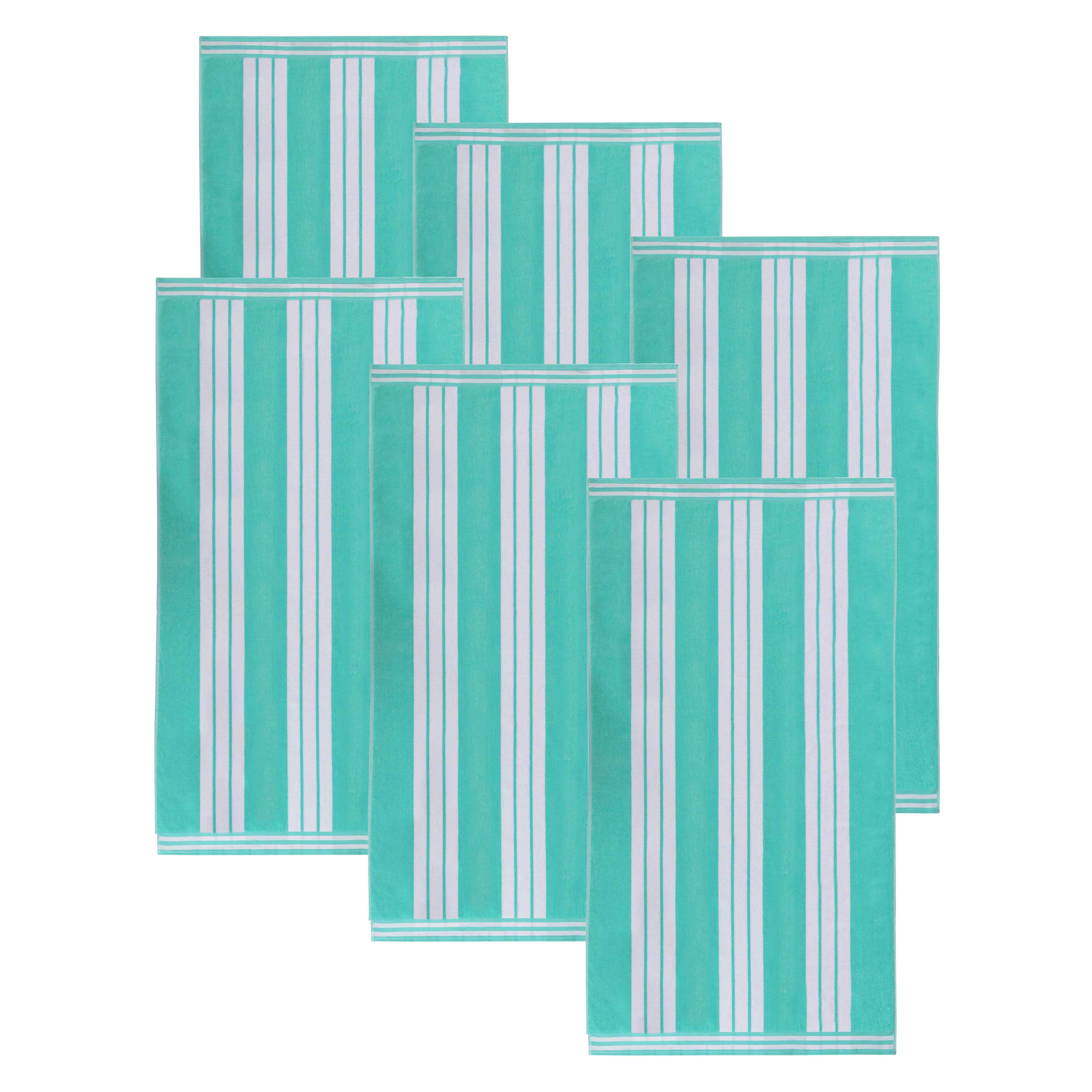 Premium Oversized Cabana Striped Cotton Beach Towel Set - 2, 4, or 6 Pack - Soft Quick-Dry Bath Towels for Pool, Beach, Vacation & Spa Days