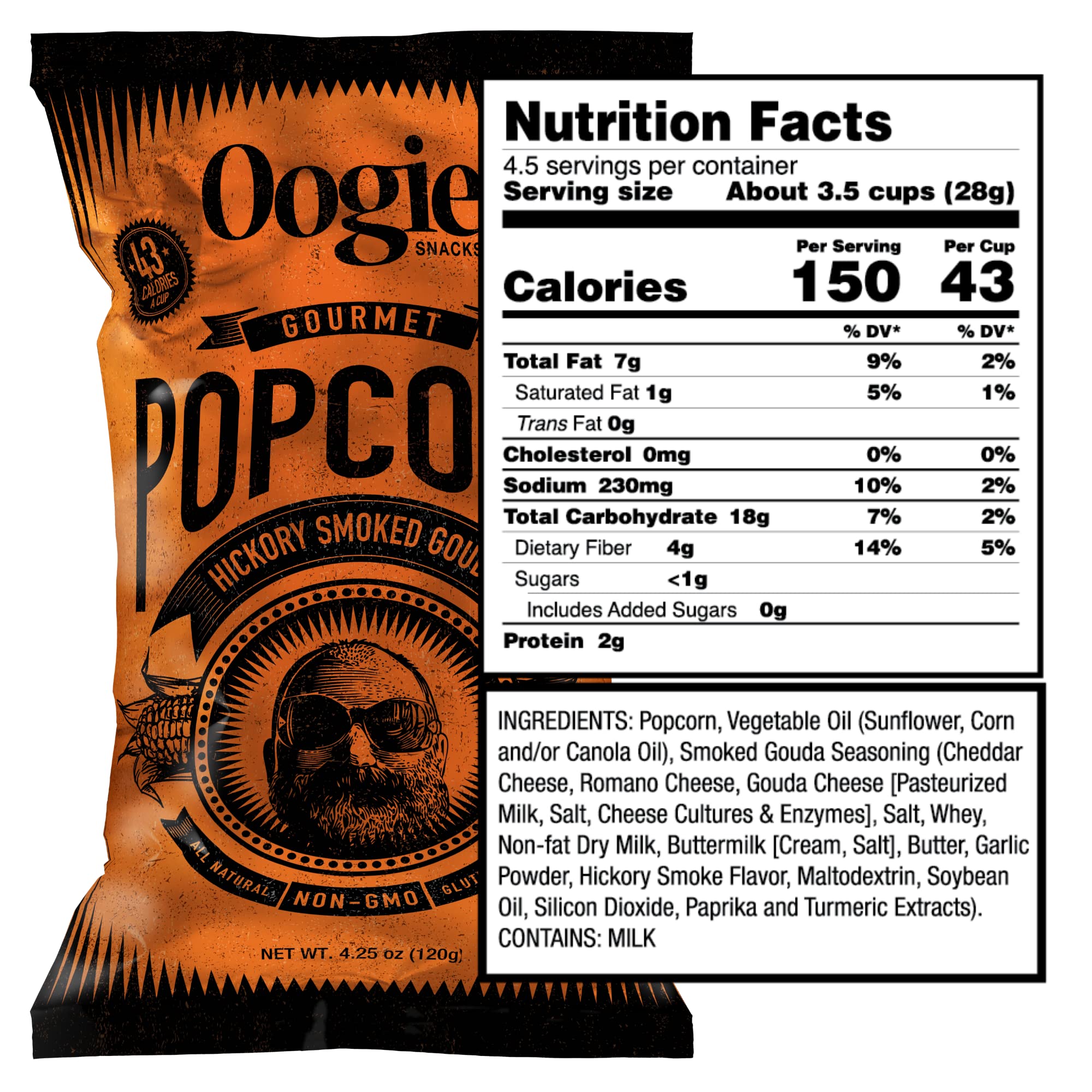Oogie's Gourmet Popcorn - 12 Pack Hickory Smoked Gouda Flavor Gluten Free Snacks (4.25oz Big Bags) | Perfect for Movie Nights, Parties & Office Snacking