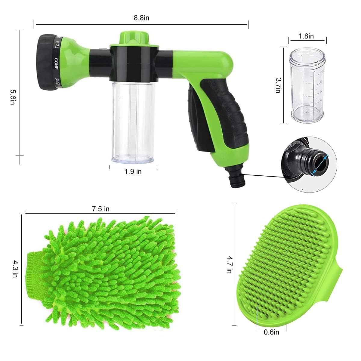 Kamirola 8-in-1 High Pressure Car Wash Foam Gun with Soap Sprayer - Garden Hose Nozzle & Foam Cannon for Lawn, Patio, Pet Bathing & Auto Detailing | Perfect for Home, Garage & Professional Car Wash Use