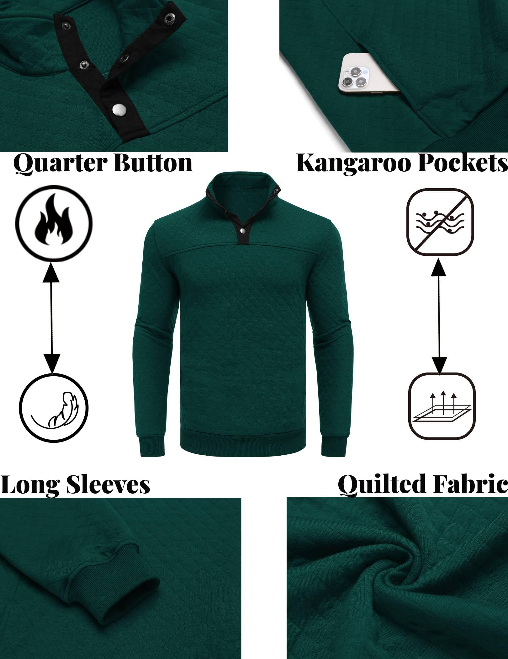 COOFANDY Men's Quilted Quarter Sweatshirt - Long Sleeve Mock Neck Waffle Pullover with Pockets | Casual Polo Shirt for Outdoor Activities, Work & Travel