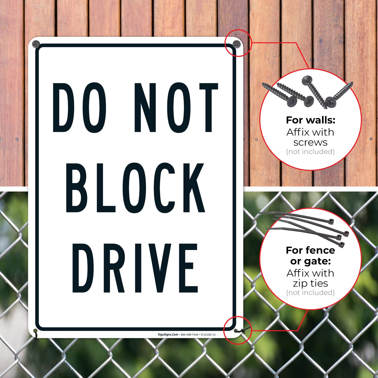 Do Not Block Driveway Sign - 10x14 Inches Rust-Free .040 Aluminum, Fade Resistant - Easy Mounting for Indoor/Outdoor Use - Made in USA - Perfect for Parking Enforcement & Property Protection