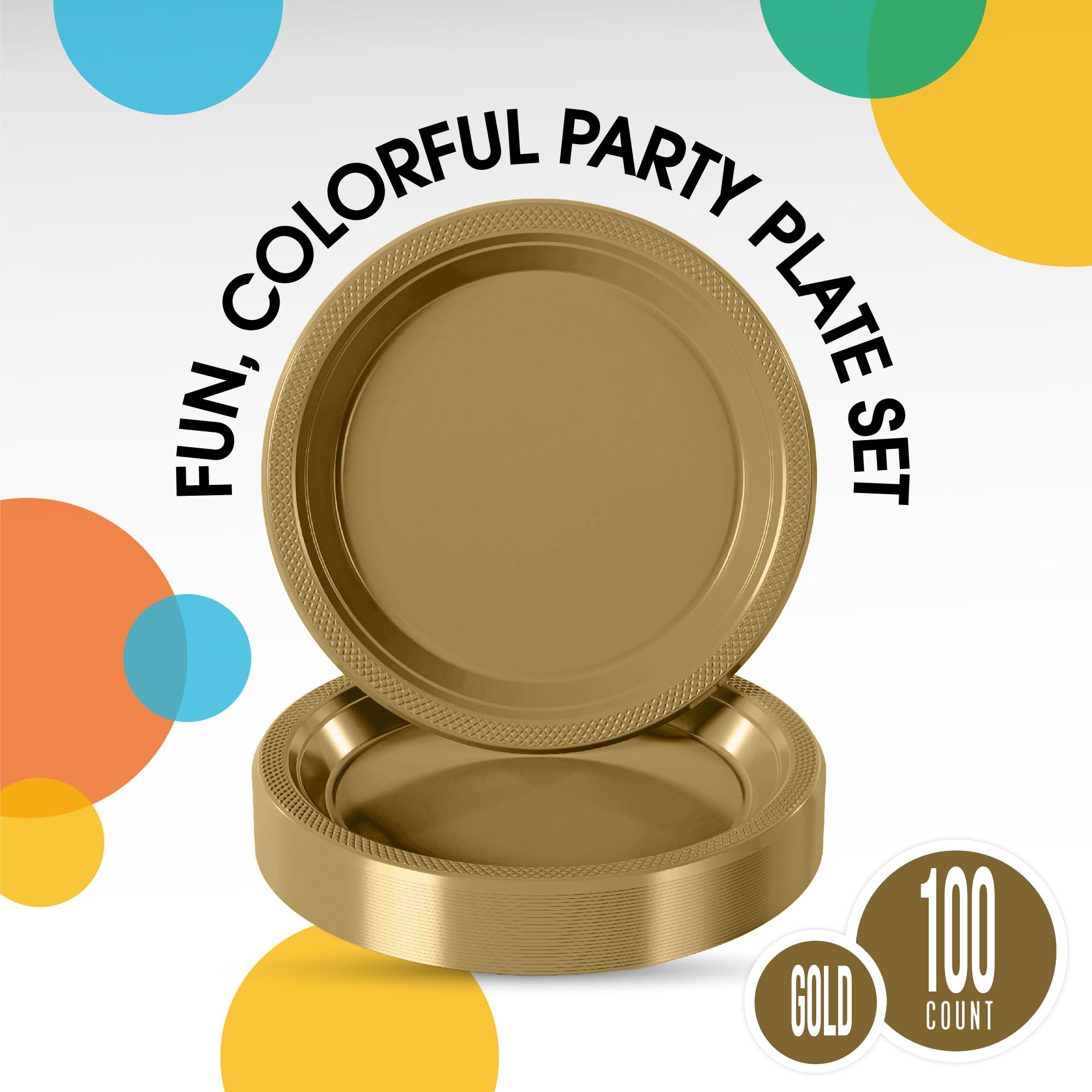 Premium 7-Inch Gold Plastic Dessert Plates - Elegant Disposable Salad Plates for Parties, Weddings & Events - 100-Pack Solid Color Tableware for Elegant Dining & Catering