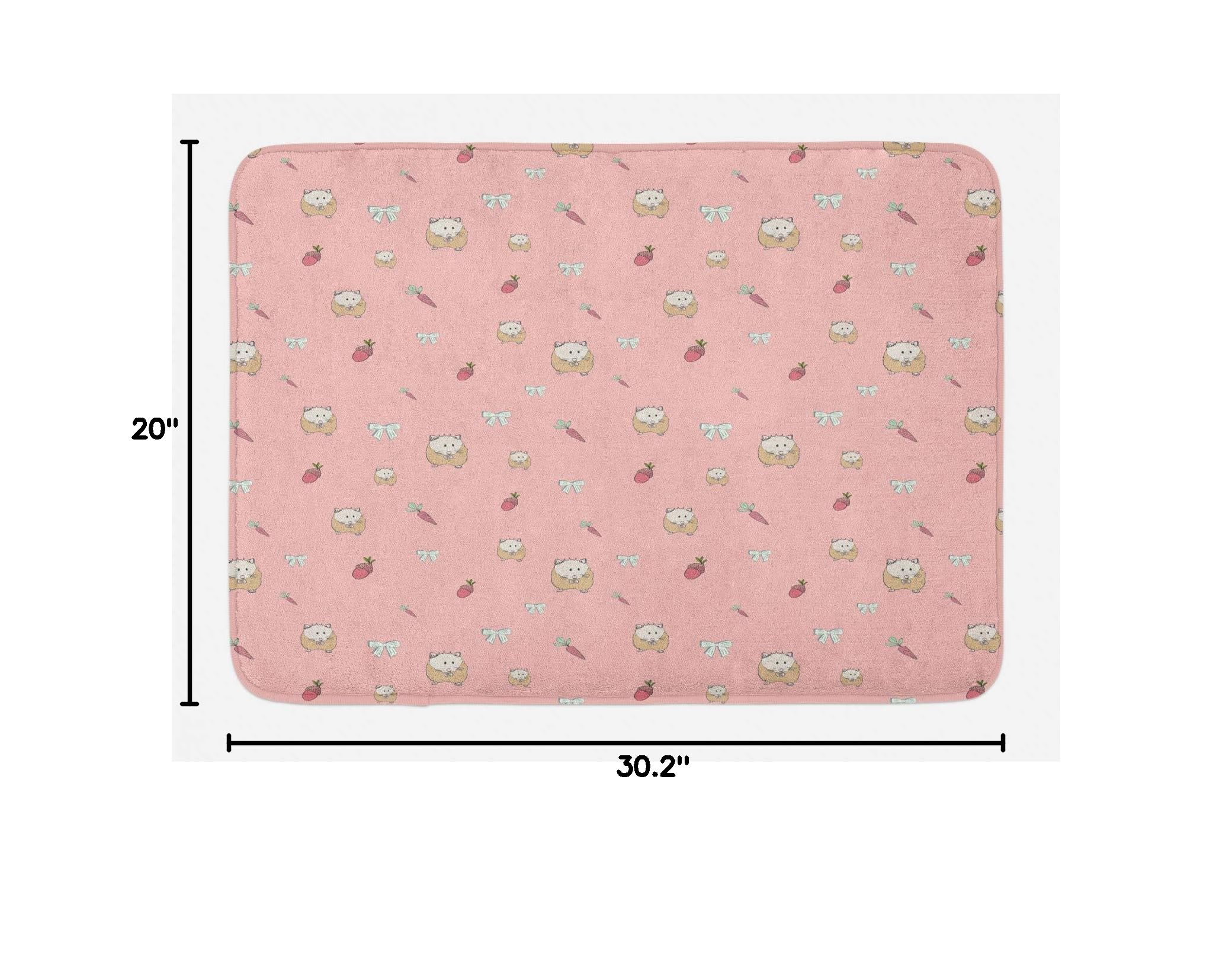 Ambesonne Plush Hamster Bath Mat - Non-Slip Cartoon Guinea Pig Design with Pink Carrot & Bowtie - 30