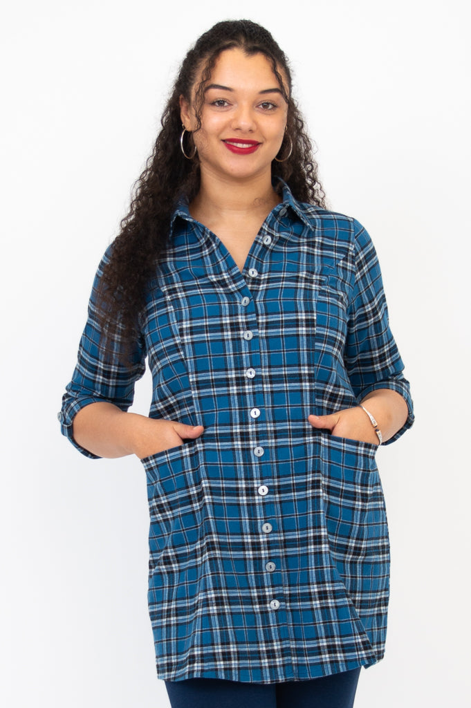 Larissa Tunic Top - Stylish Maya Plaid Print Cotton Blouse for Women | Perfect for Casual Outings, Office Wear & Spring Fashion