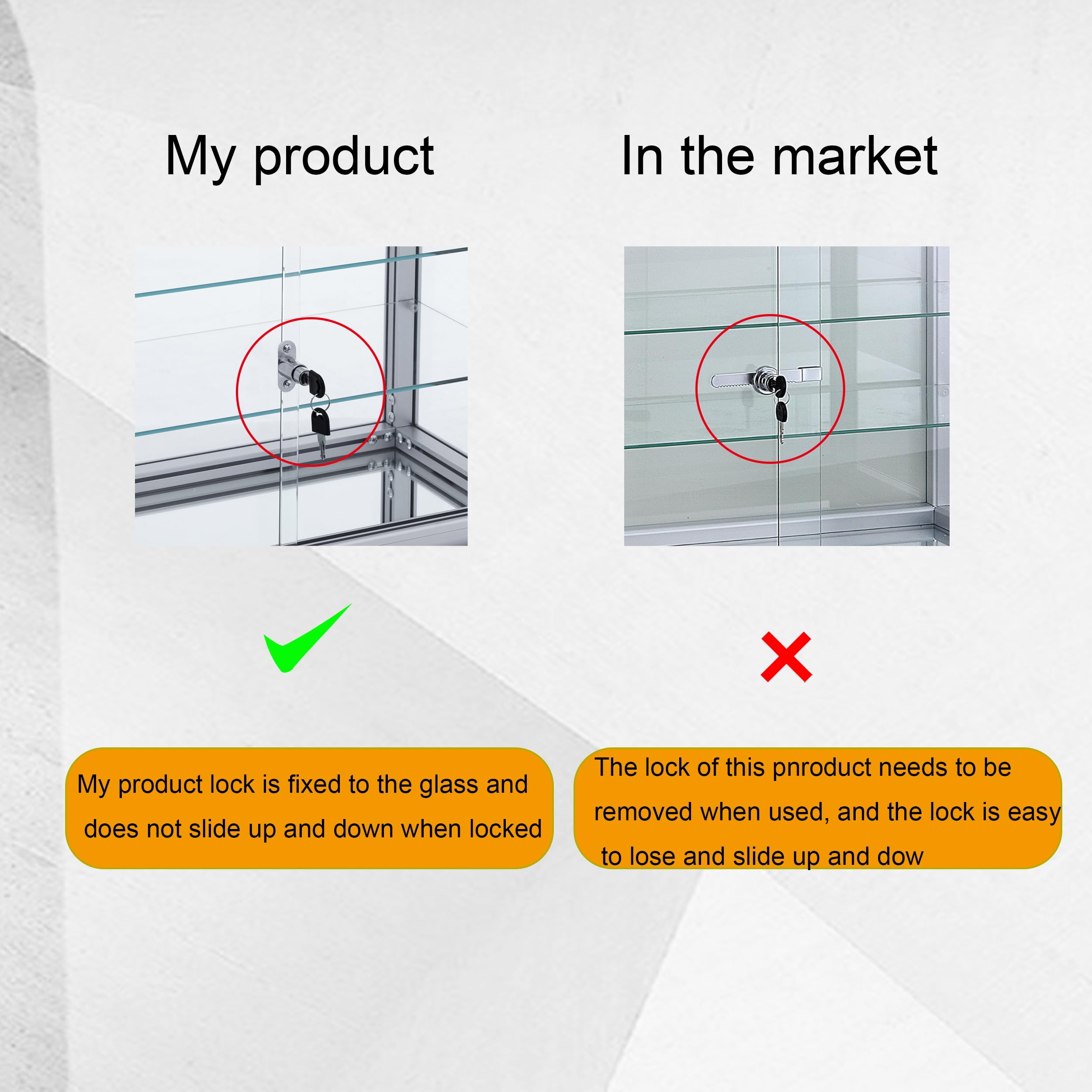 3-Tier Tempered Glass Display Case with Sliding Door & Lock - 24