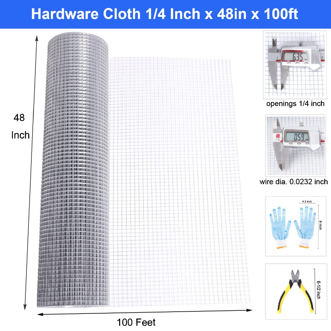 1/4 Inch 23Ga Hot Dipped Galvanized Steel Hardware Cloth Roll 48