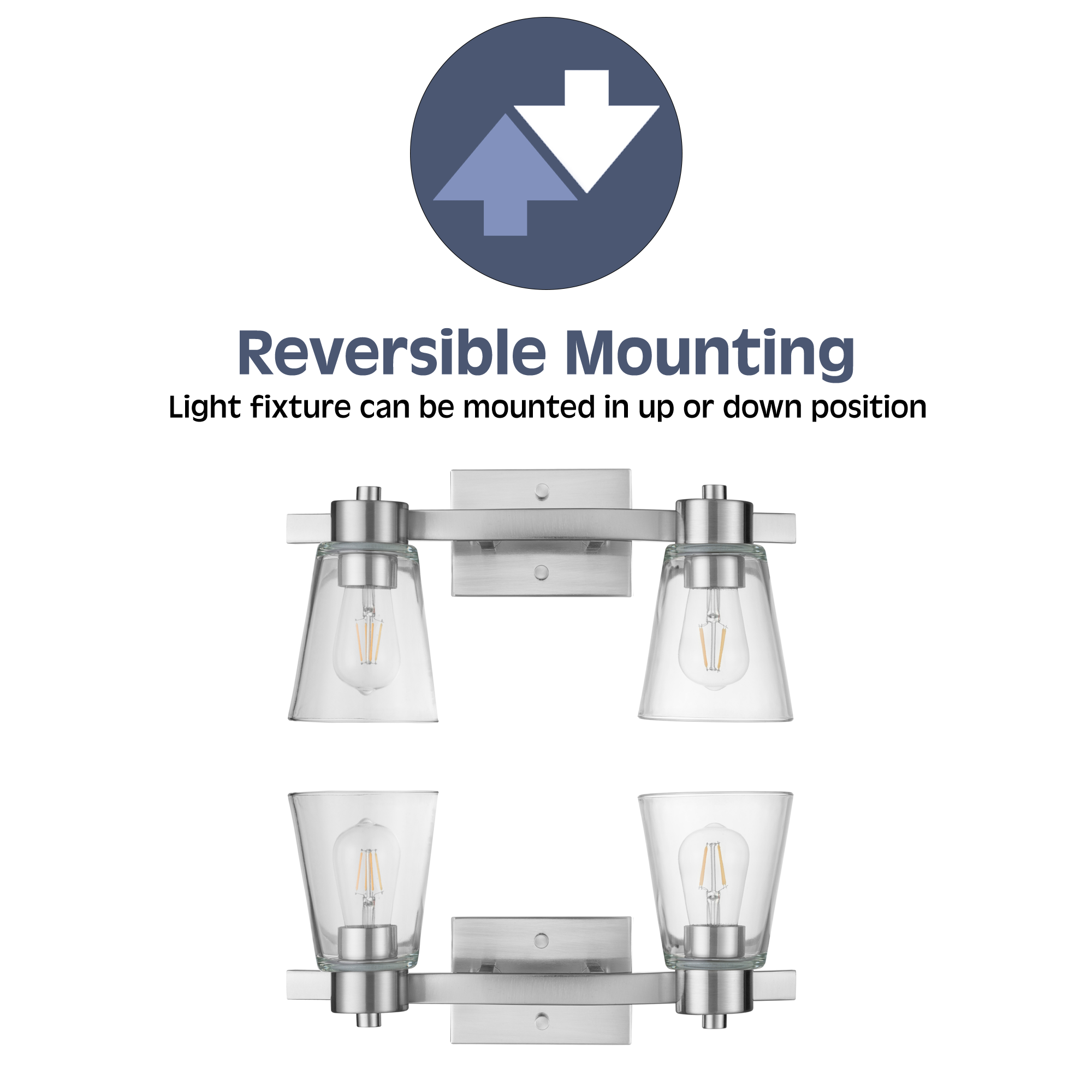 Fairendale 2-Light Vanity Light Fixture with Clear Glass Shades in Brushed Nickel Finish - Perfect for Bathroom, Bedroom, and Dressing Room Lighting