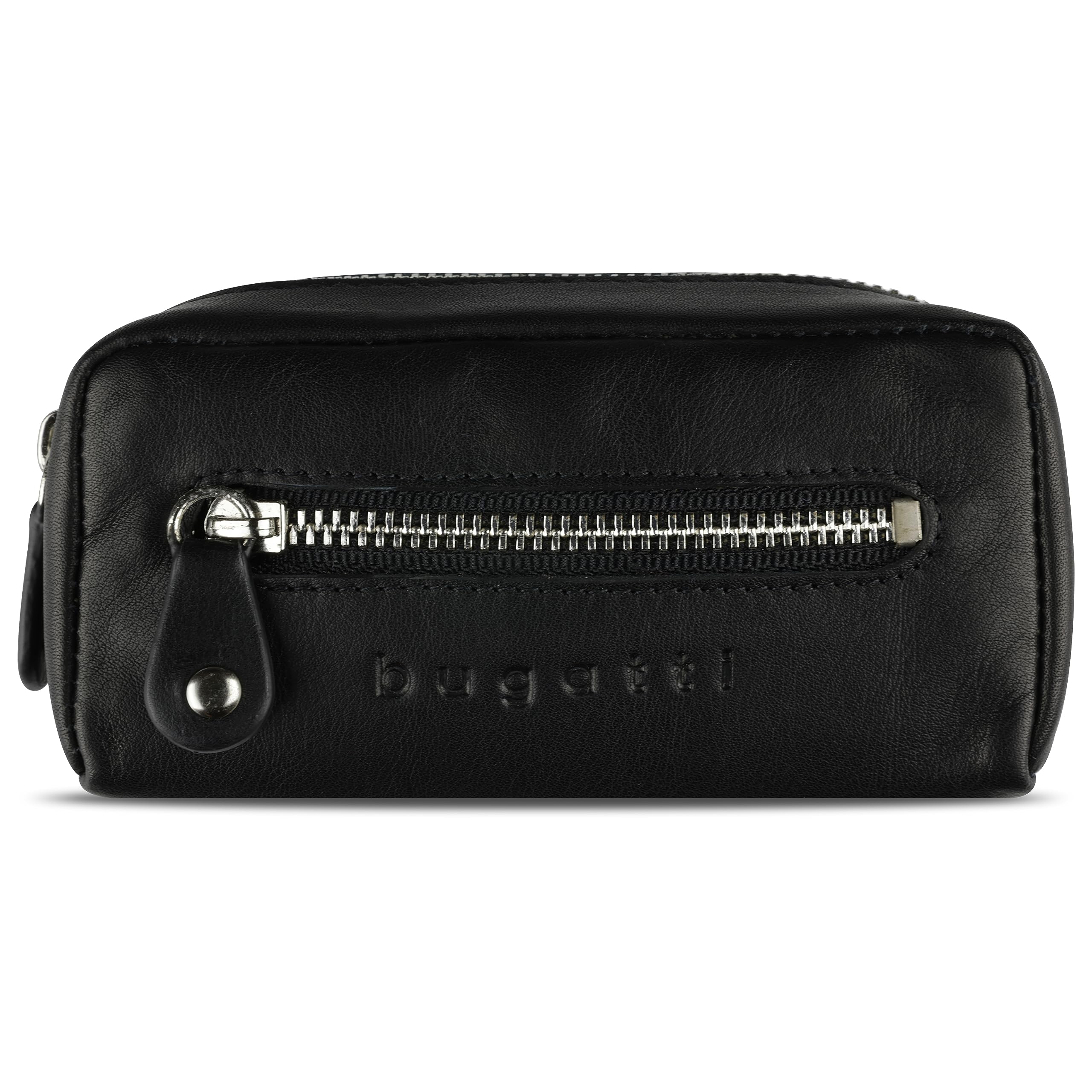 Bugatti Simbiosi Genuine Leather Key Wallet (11.5cm) - Premium Black Organizer for Keys & Cards | Perfect for Travel, Office & Everyday Use
