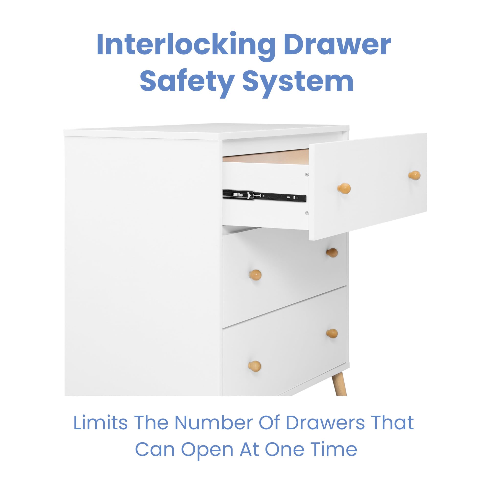 Delta Children Essex 3-Drawer Dresser with Interlocking Drawers, Bianca White/Natural - Sturdy Nursery Dresser for Baby Clothes & Essentials, Perfect for Kids' Bedroom Organization
