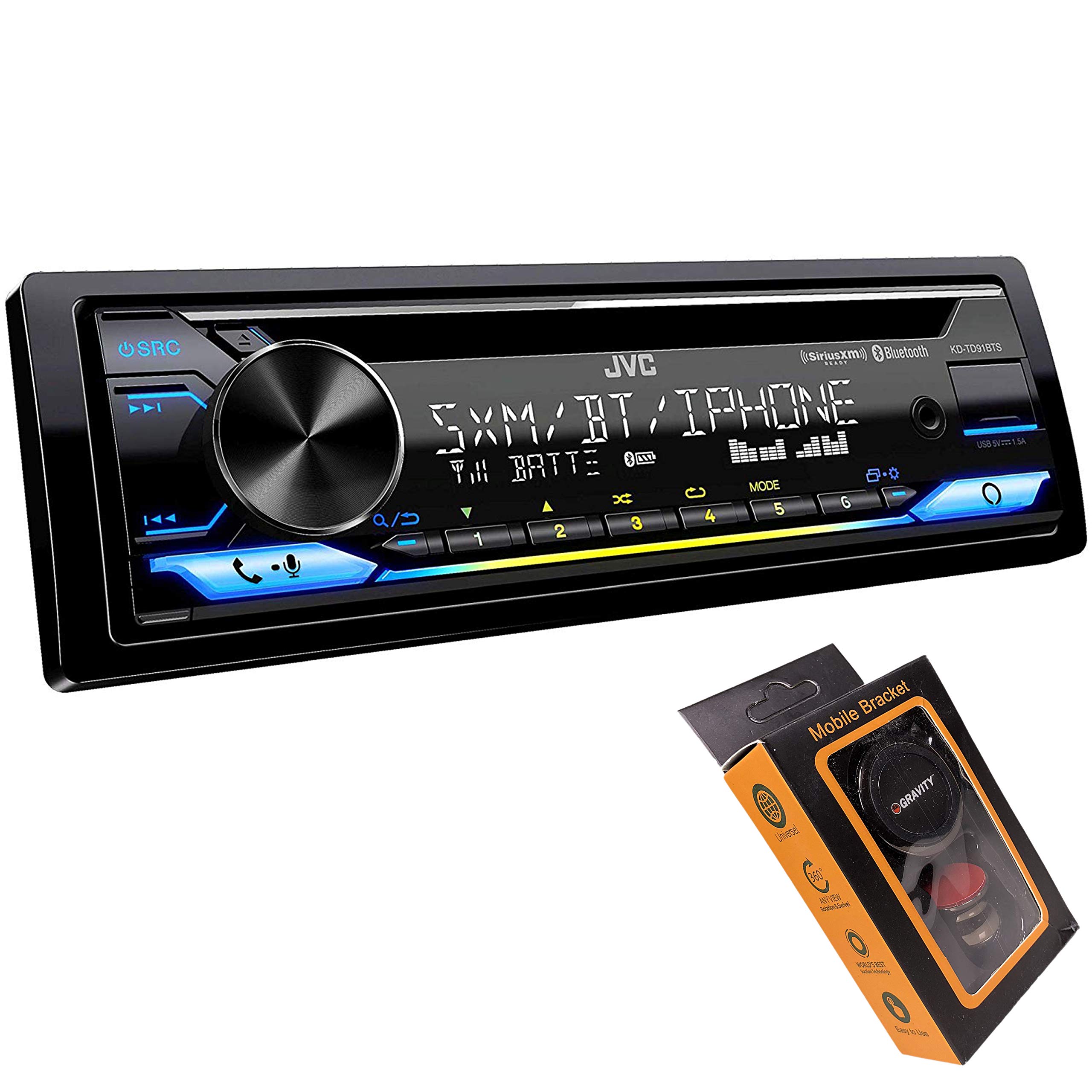 JVC KD-TD91BTS Bluetooth Car Stereo with CD Player, USB/AUX Input, Amazon Alexa & SiriusXM Ready - Includes Magnetic Phone Holder for Hands-Free Driving & Music Streaming