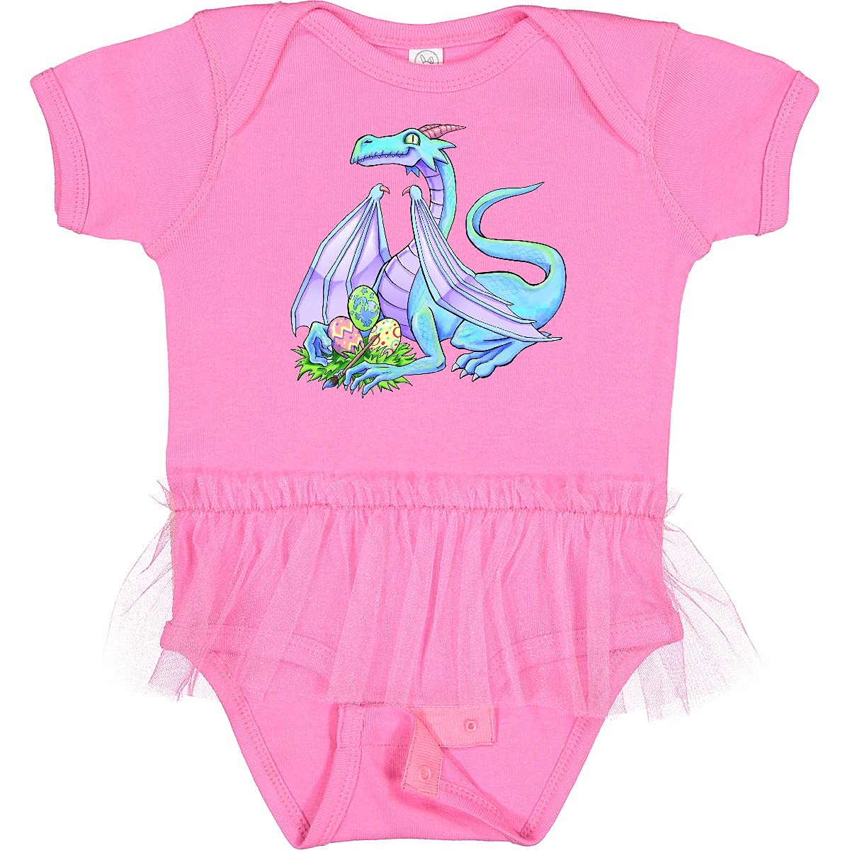 Inktastic Blue Easter Dragon with Painted Eggs Baby Tutu Bodysuit - Cute Easter Outfit for Infants, Photo Shoots & Holiday Celebrations
