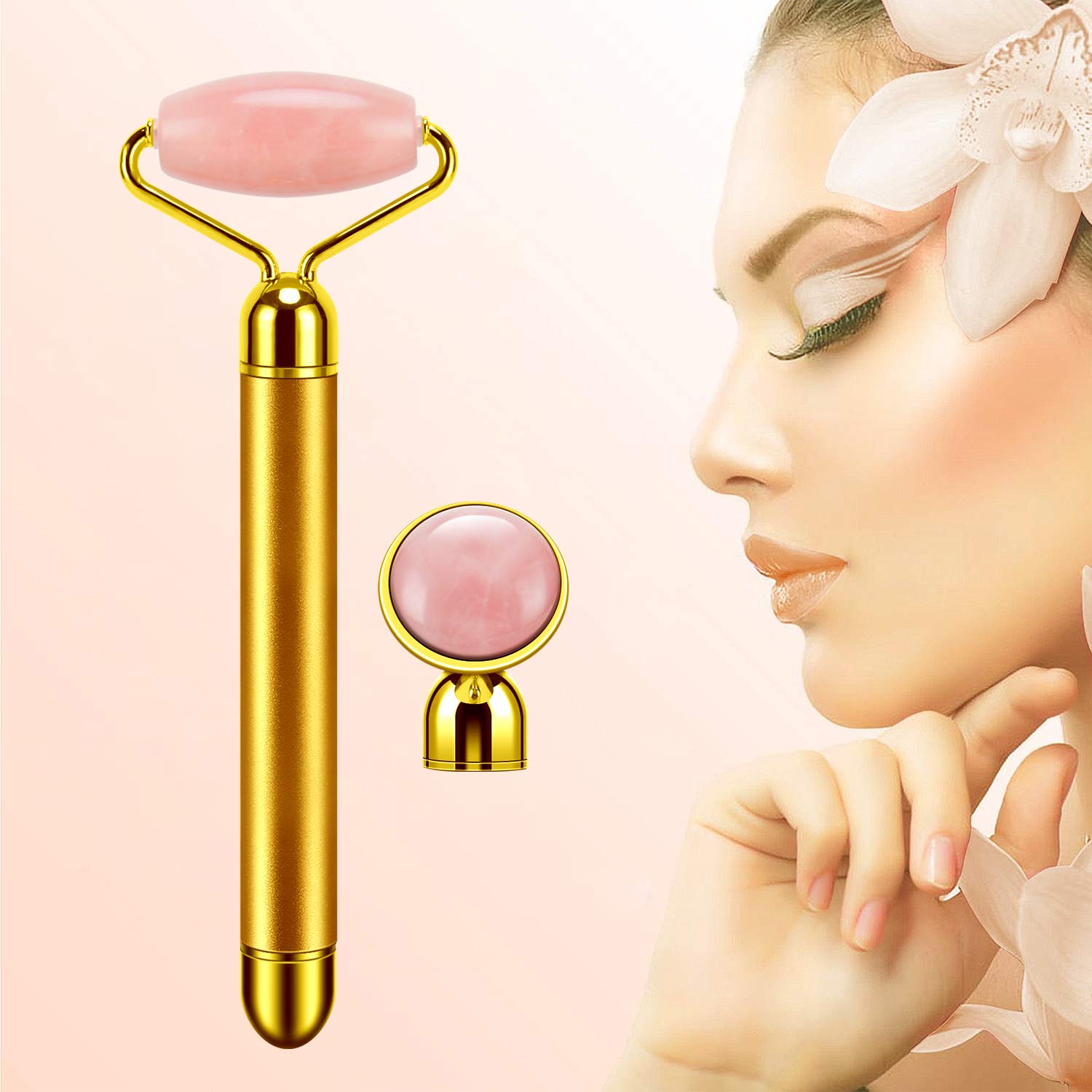 2-in-1 Electric Jade Roller & Face Massager - Rose Quartz Facial Massage Tool for Skin Tightening & Wrinkle Reduction | Perfect for At-Home Spa & Anti-Aging Skincare Routine