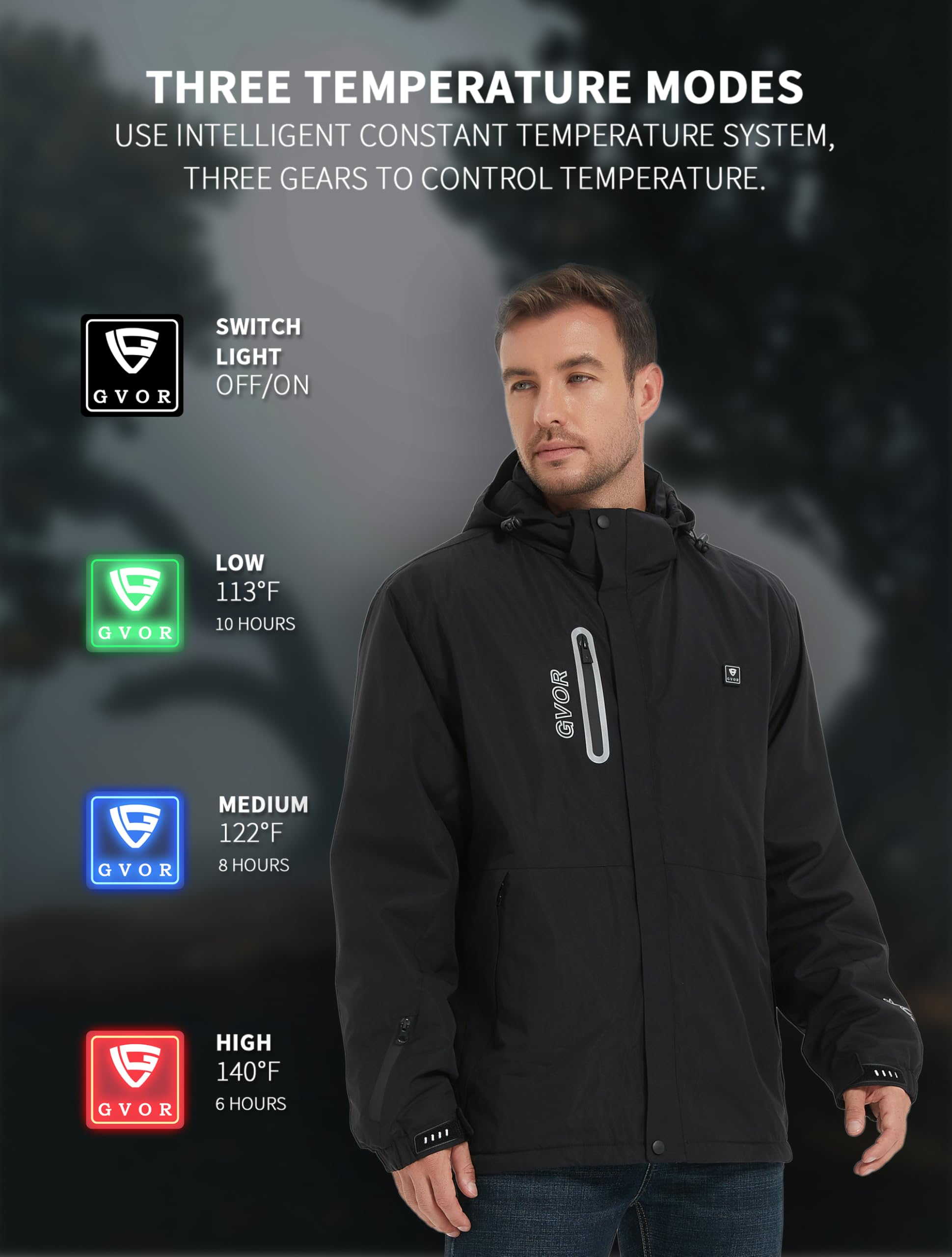 Men's Heated Jacket with 12V Battery Pack - Detachable Hood Electric Soft Shell Winter Coat for Outdoor Activities, Hunting, Skiing & Cold Weather Work