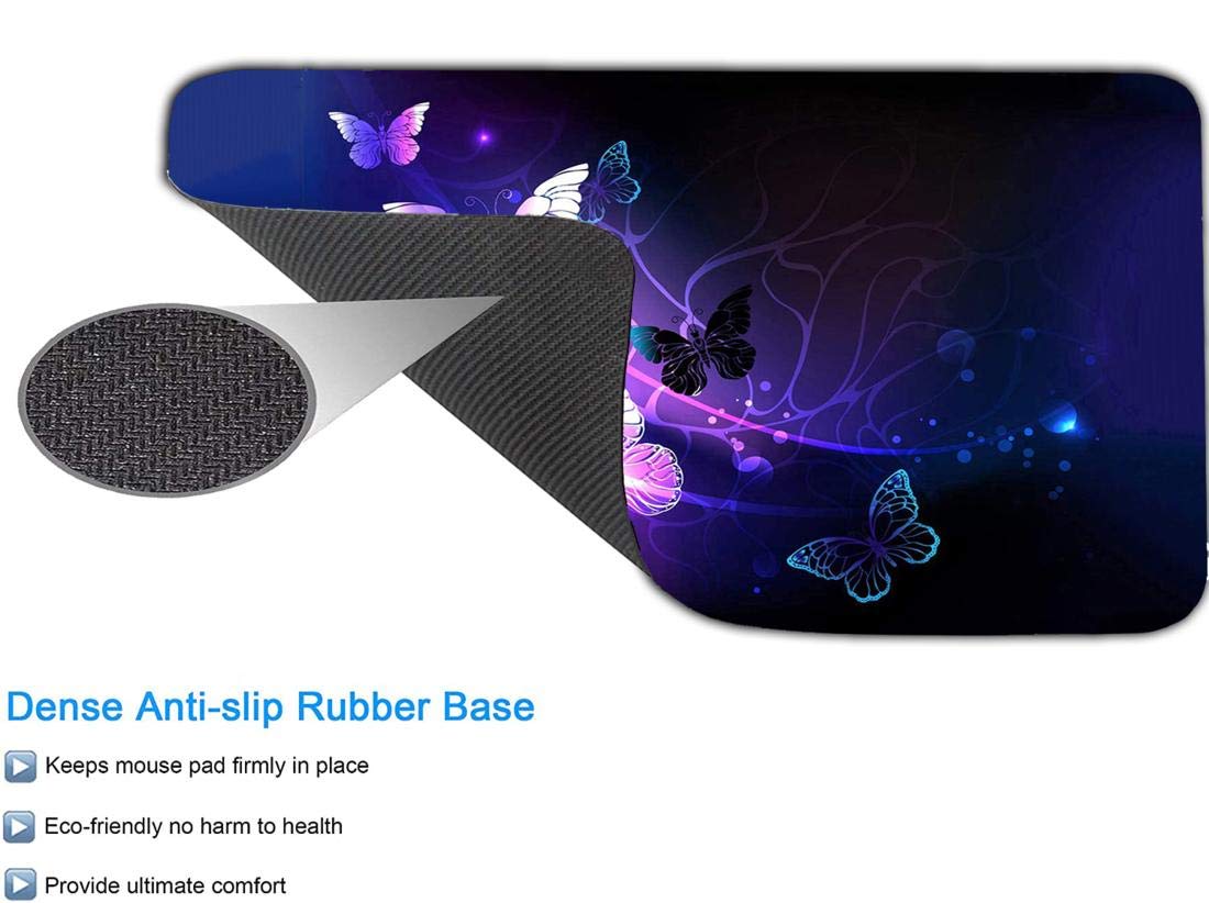 Premium Extended Gaming Mouse Pad - Large Non-Slip Rubber Base Keyboard & Mouse Mat for PC, Laptop, Mac - 23.6x13.8x0.15 Inch Glowing Night Butterflies Design - Perfect for Office, Home, Gaming & Work Setup