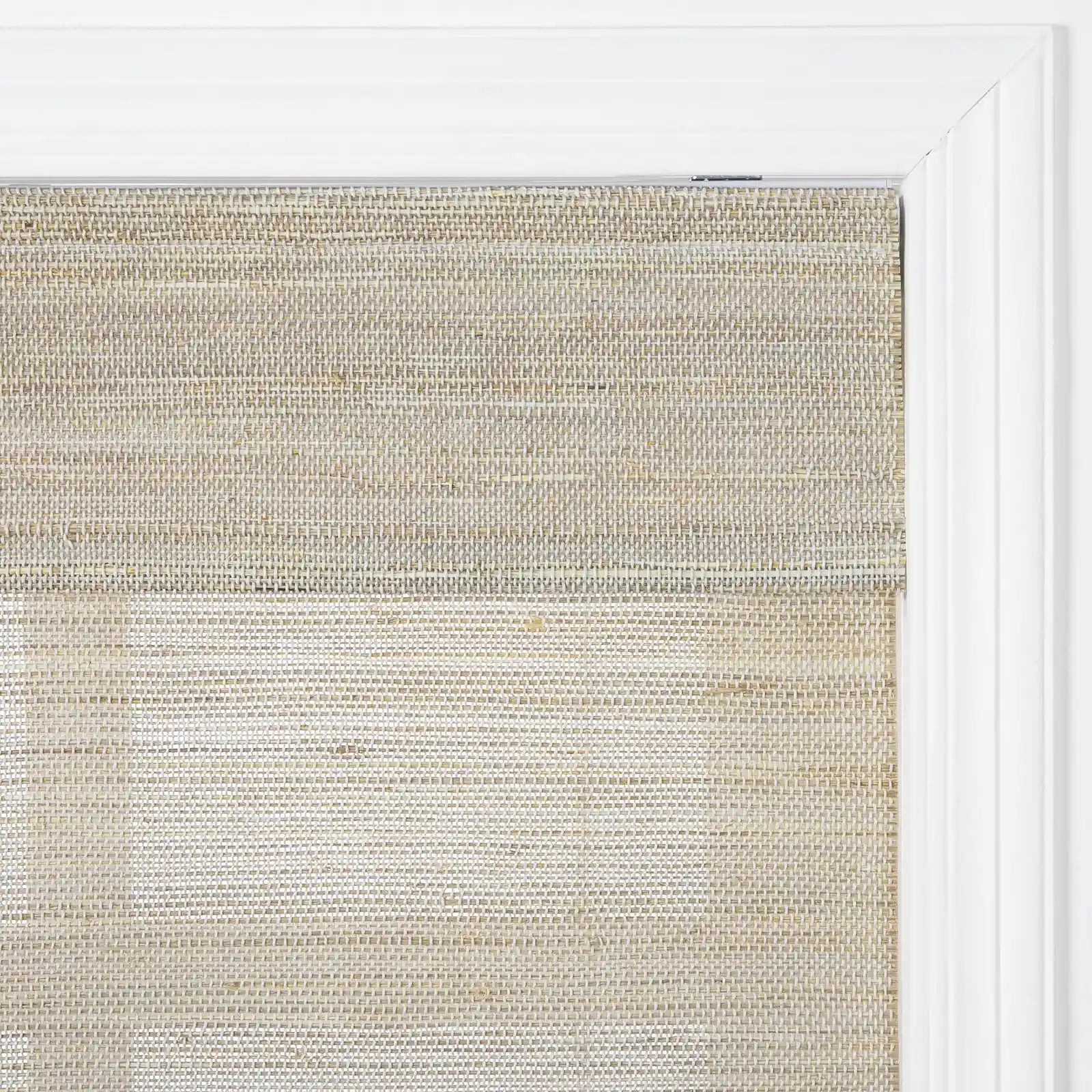 Natural Ramie Cordless Top Down Bottom Up Woven Wood Shade - White Wall Window Treatment for Living Room & Bedroom Privacy