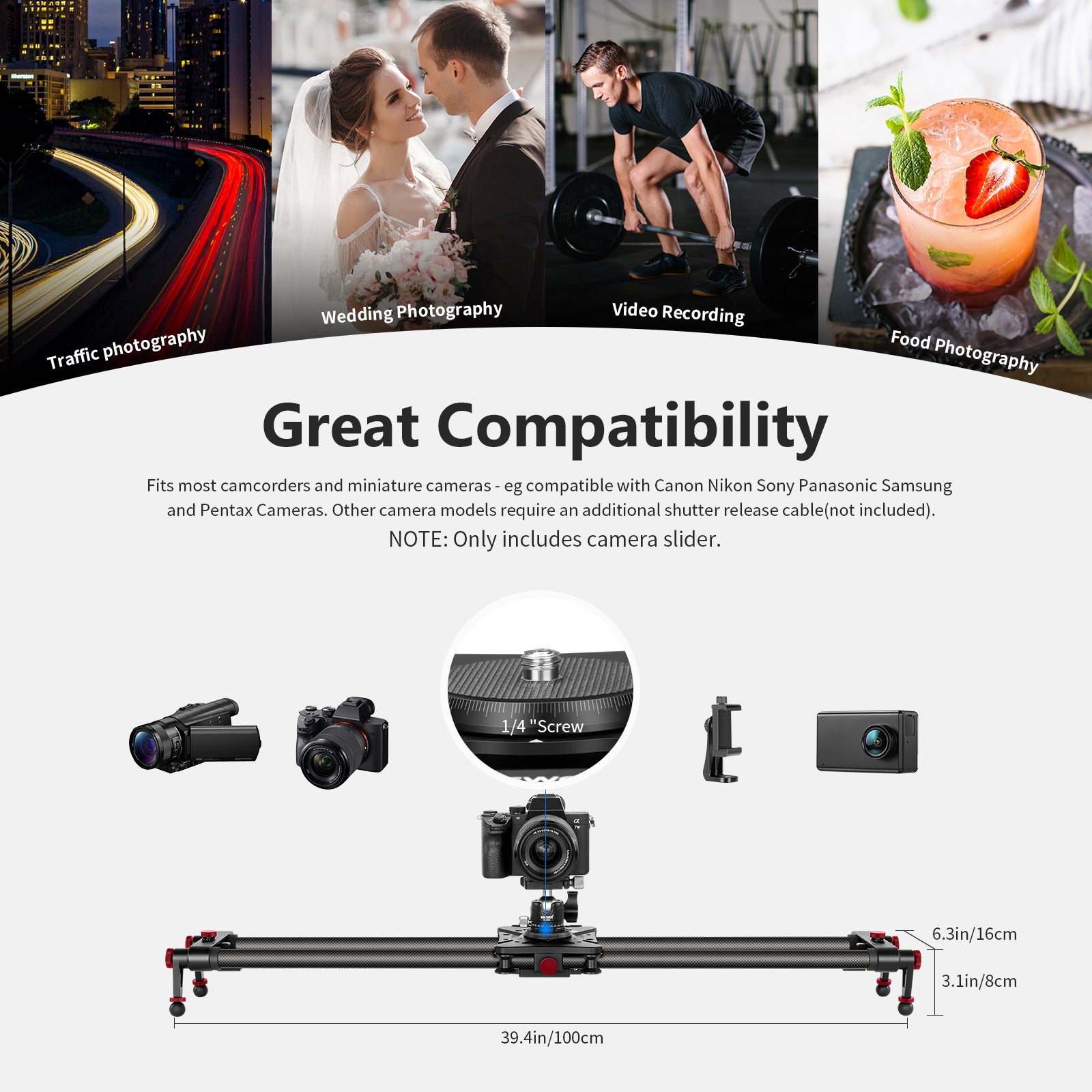 NEEWER ER1 Motorized Carbon Fiber Camera Slider for DSLR & Mirrorless - Professional Video & Time-Lapse Photography - Smooth & Silent Motorized Slider for Studio, Wedding, and Travel Filmmaking