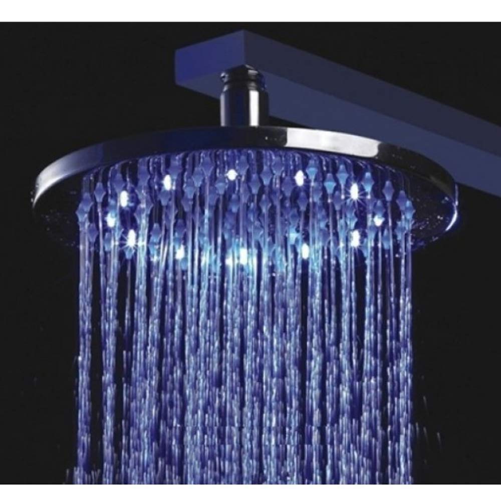 Juno Chrome Round LED Shower Head - High Pressure Color Changing Solid Brass Waterfall Rain Shower Set (Ceiling Mount, 12 Inch) for Luxurious Spa-Like Bathroom Experience