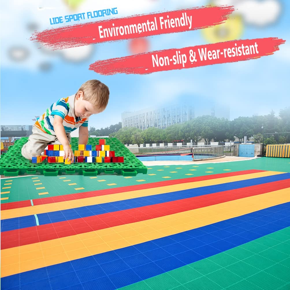 Interlocking Floor Tiles 25x25cm - Waterproof Modular Sports Mats for Basketball Court, Playground, Gym & School - Durable Kindergarten Flooring for Indoor/Outdoor Use - Perfect for Stadiums, Amusement Parks & Home Exercise Areas