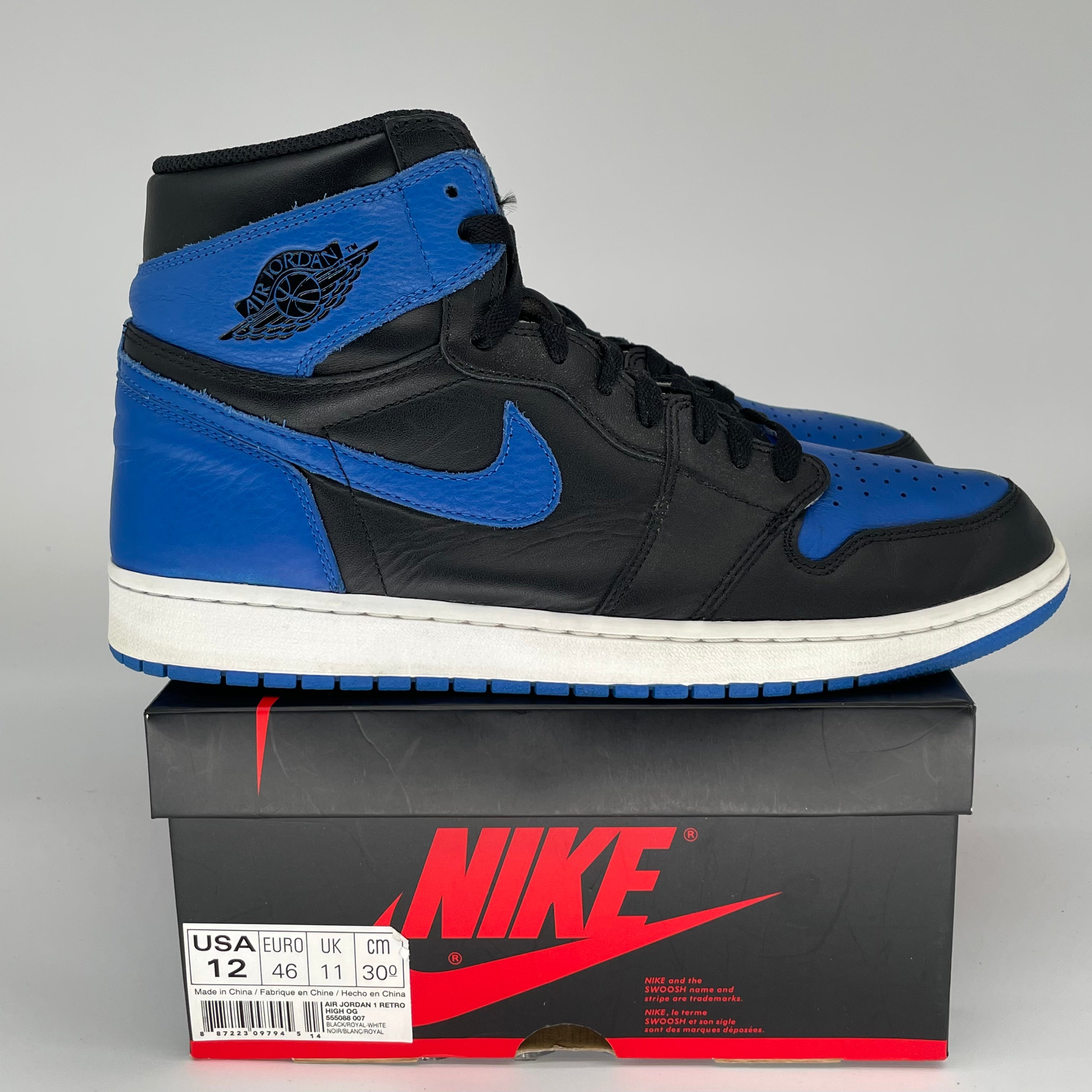 Original Air Jordan 1 Retro High OG 'Royal Blue' Men's Basketball Shoes Size 12 - Style 555088-007 | Classic Sneakers for Streetwear & Basketball Games