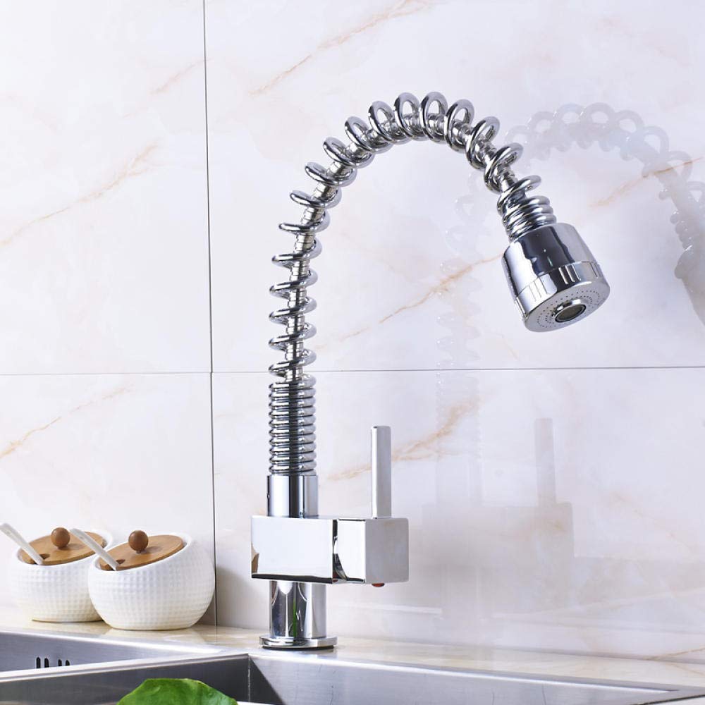 Deck Mounted Chrome Polished Single Handle Pull Out Kitchen Faucet - Modern Mixer Tap for Sink with High Arc Spout | Perfect for Home Kitchen, Restaurant & Commercial Use