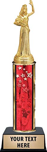 Custom Engraved Beauty Queen Trophy with Red Stars - Elegant Waiving Award for Pageants, Contests & Special Events - Perfect for Beauty Pageant Winners, Prom Queens & Recognition Ceremonies