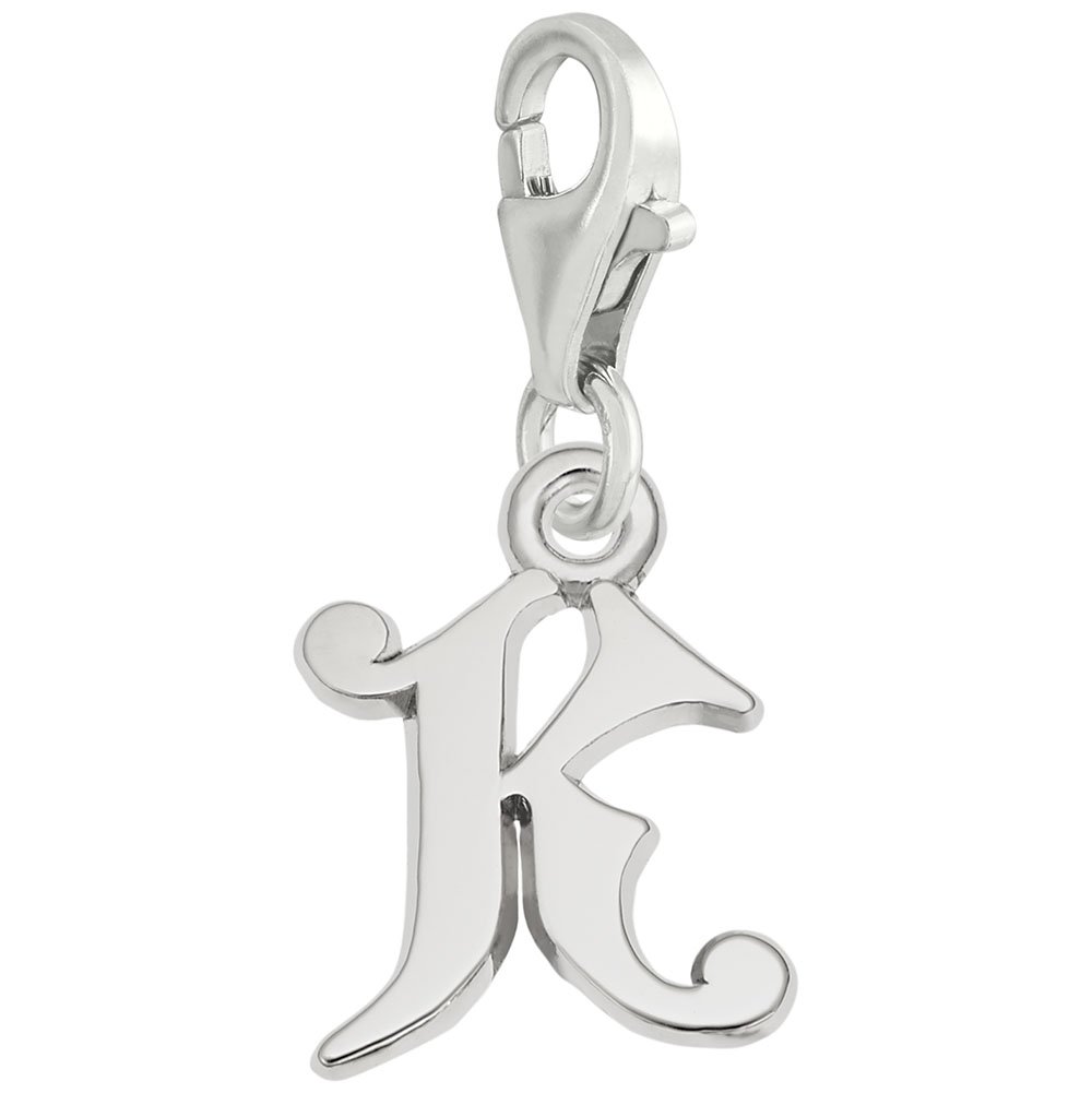 Initial K Charm Pendant with Lobster Claw Clasp - Sterling Silver Letter Charm for Bracelets & Necklaces - Perfect for Personalized Jewelry, Gifts & Everyday Wear