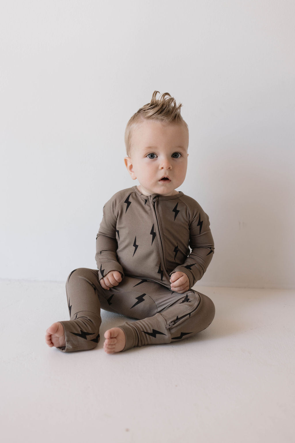 Bamboo Zip Pajamas for Women & Men - Soft & Breathable Brown & Black Lightning Bolt Print Sleepwear - Perfect for Lounge, Travel & Cozy Nights at Home