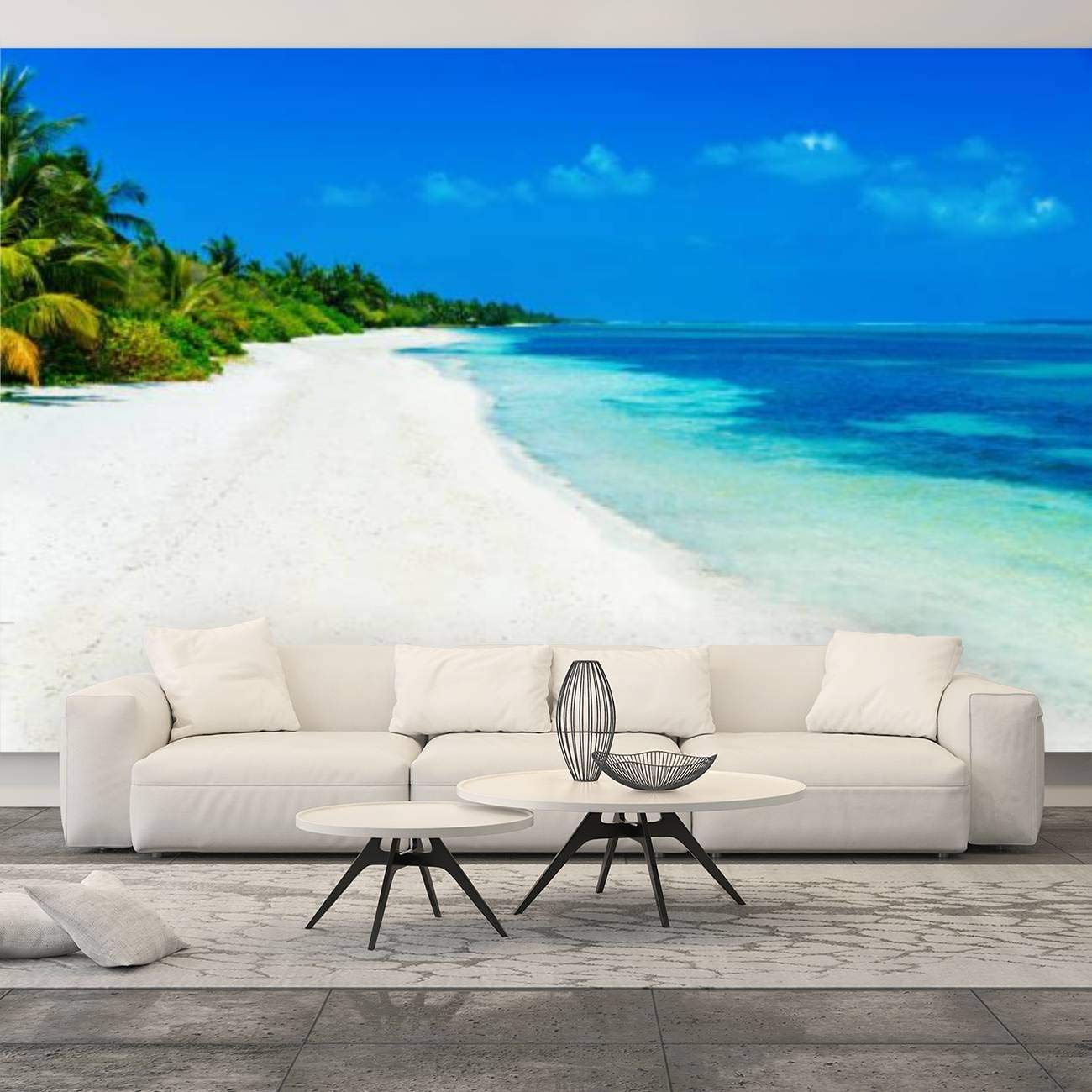 Tropical Beach Canvas Print - Canareef Resort Maldives Herathera Island Addu Atoll Wall Mural | Peel & Stick Self-Adhesive Wall Decal | Large Removable Wallpaper for Bedroom, Living Room & Office Decor | Perfect for Home, Vacation Rental & Beach-Themed Spaces