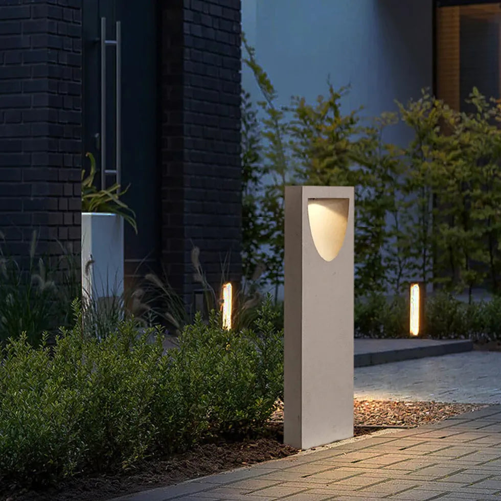 Outdoor Rectangular Stone Garden Bollard Lights - Waterproof LED Landscape Lighting for Pathways, Driveways, and Yards