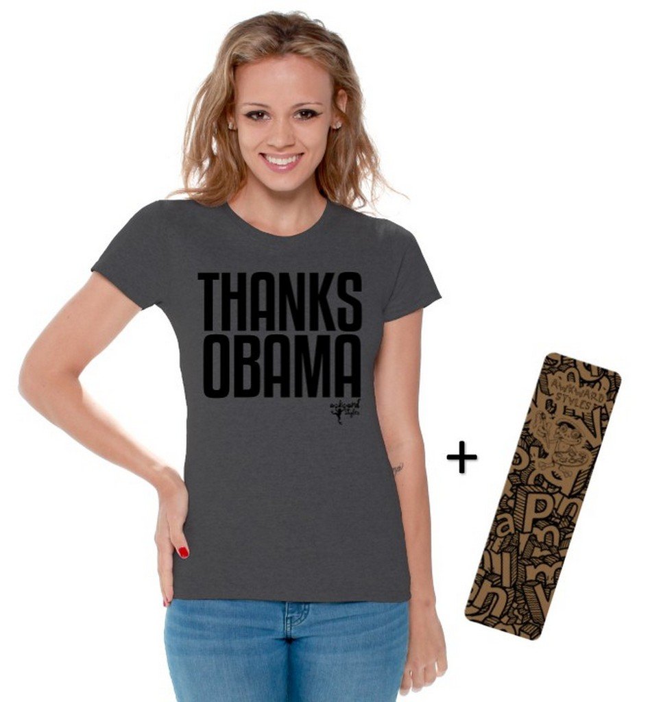 Awkwardstyles Women's Thanks Obama T-Shirt - Black Political Graphic Tee with Free Bookmark - Casual Wear for Democrats & Political Events