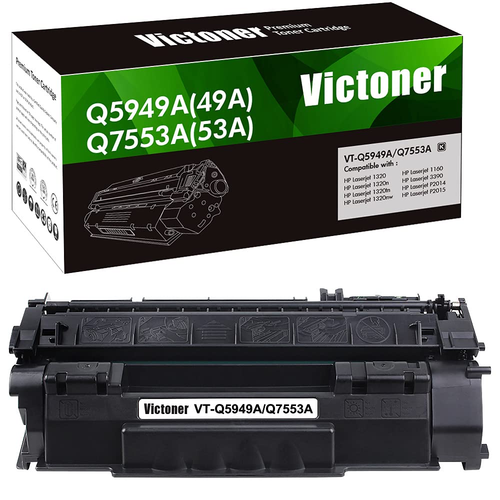 VICTONER Compatible Toner Cartridge Replacement for HP 49A Q5949A 53A Q7553A - High Yield Black Toner (1-Pack) - Works with HP LaserJet 1320/1320n/1320dn/1320nw 3390 1160 P2014/P2015/P2015n Printers - Perfect for Office & Home Printing Needs