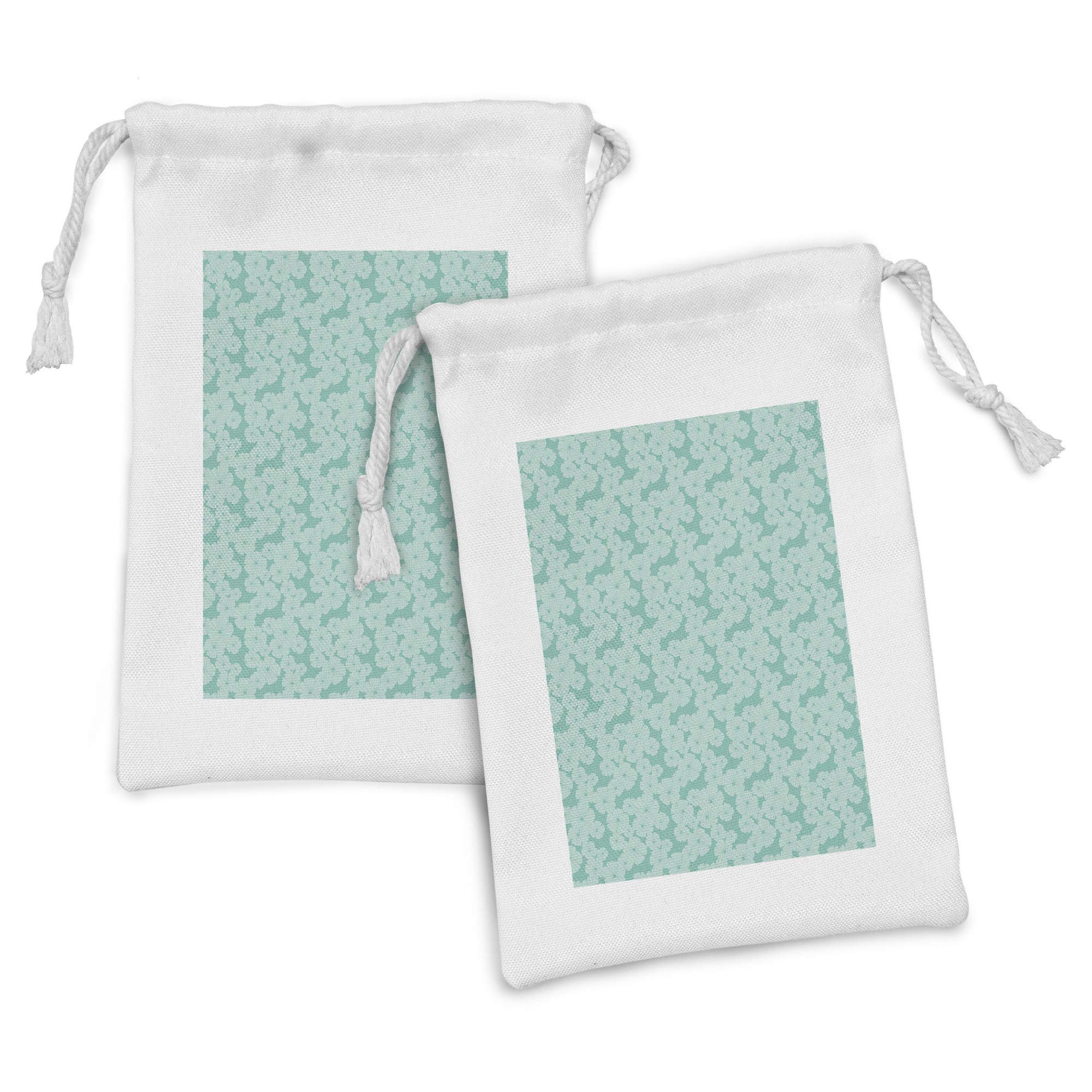 Ambesonne Floral Fabric Pouch Set of 2 - Monochrome Flower Petal Drawstring Bags for Toiletries, Travel Essentials & Party Favors (9