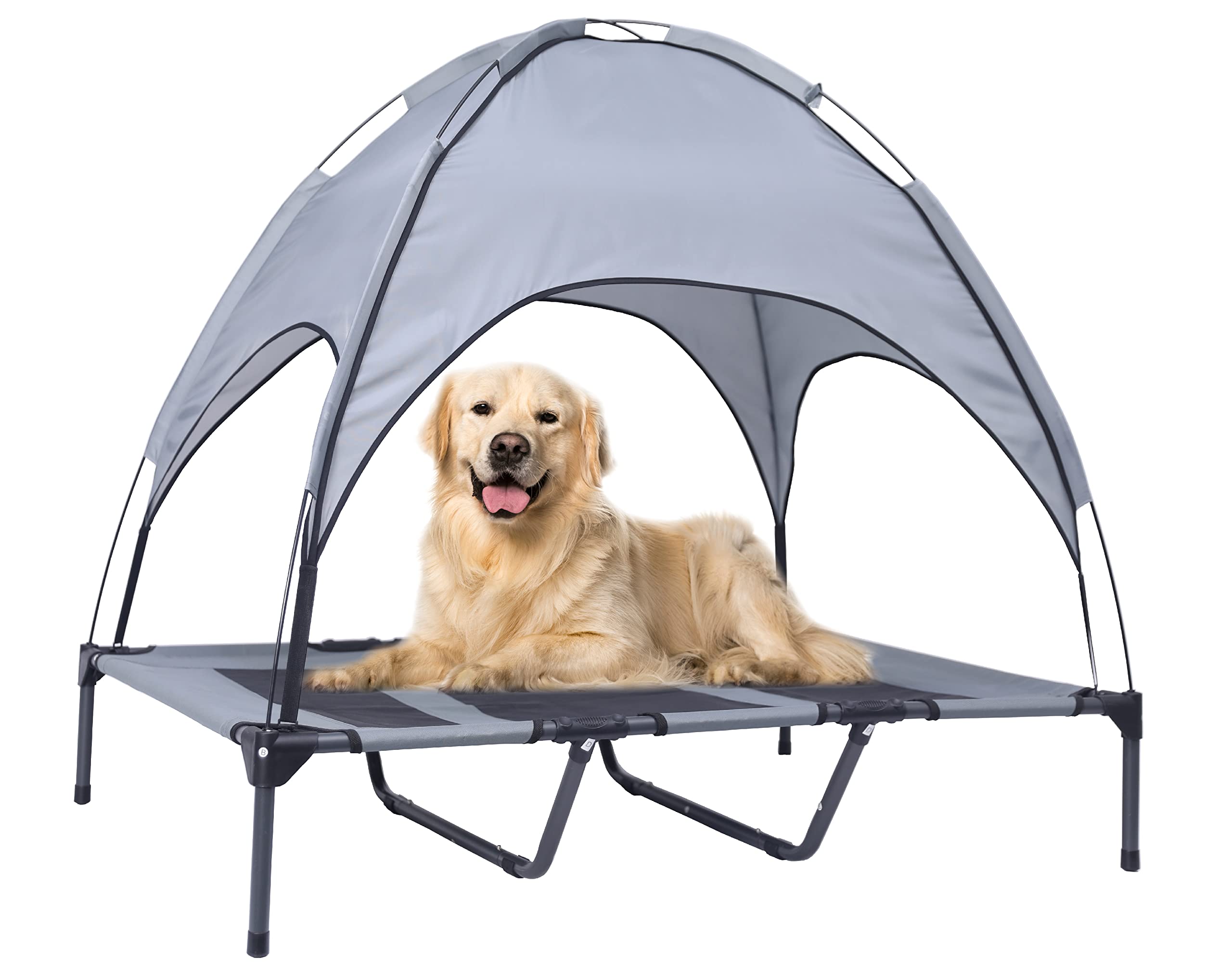 XLarge Elevated Dog Bed with Canopy - Durable Chew Proof Waterproof Outdoor Dog Cot for Camping & Travel | Portable Raised Pet Bed with Removable Oxford Fabric Cover & Shade - Perfect for Backyard, Patio & Outdoor Adventures