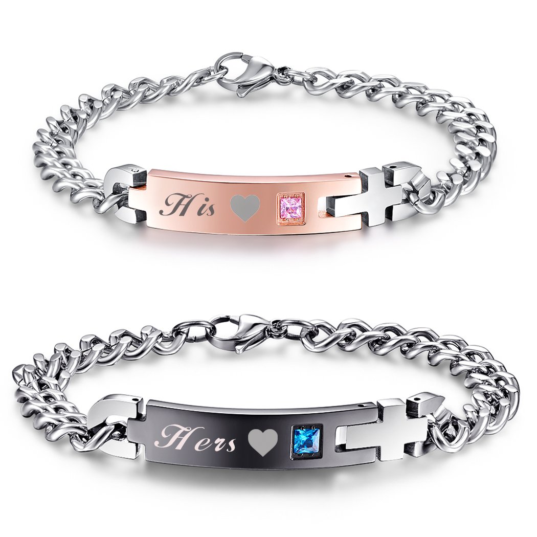 Stylish Matching Couple Bracelets - Stainless Steel Love Jewelry for Him & Her - Perfect Anniversary, Wedding, or Valentine's Day Gift for Couples