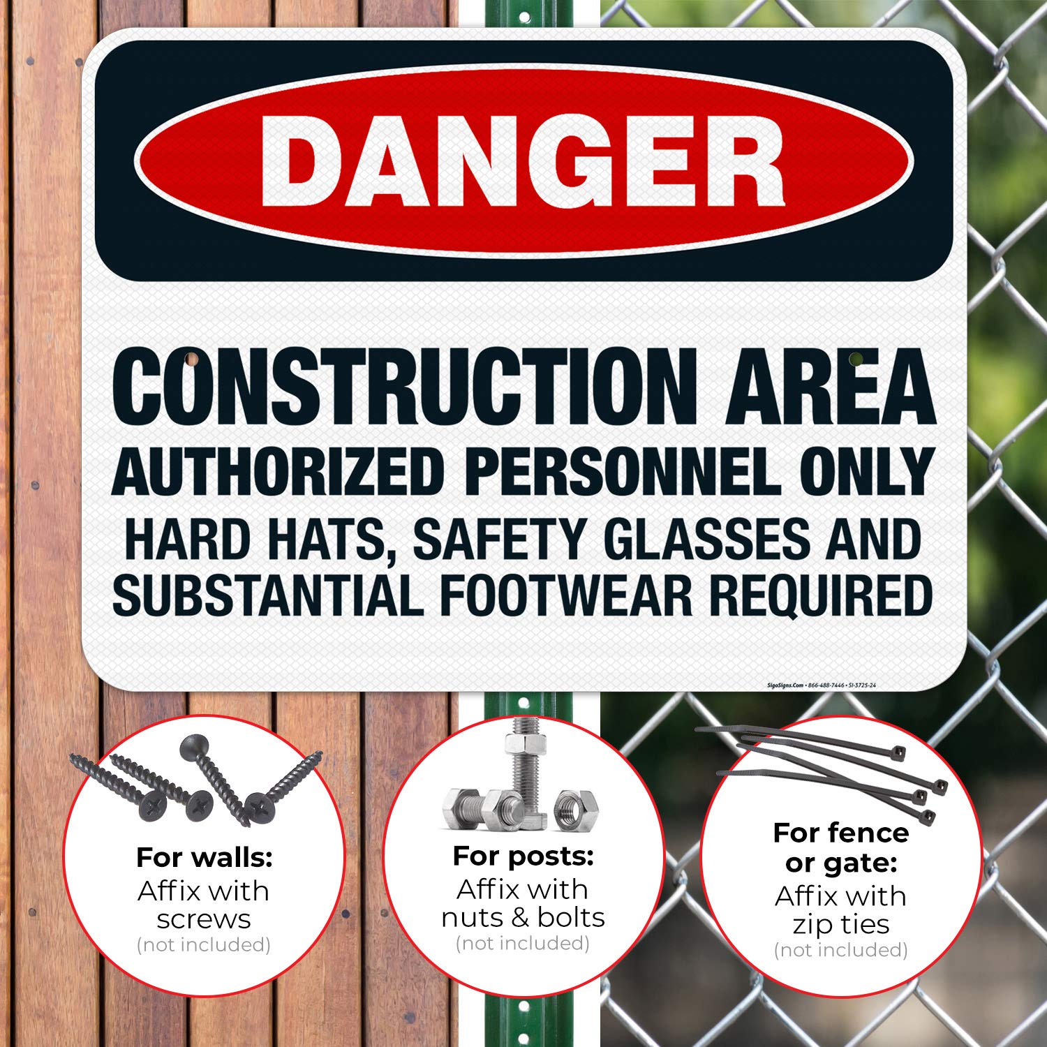 OSHA Approved Construction Safety Sign - Authorized Personnel Only, Safety Glasses Required - 18x24 Inch Reflective Aluminum Sign for Job Sites - Durable 3M EGP .080 Aluminum, Weatherproof for Indoor/Outdoor Use - Made in USA - Perfect for Construction Zones, Warehouses & Industrial Areas