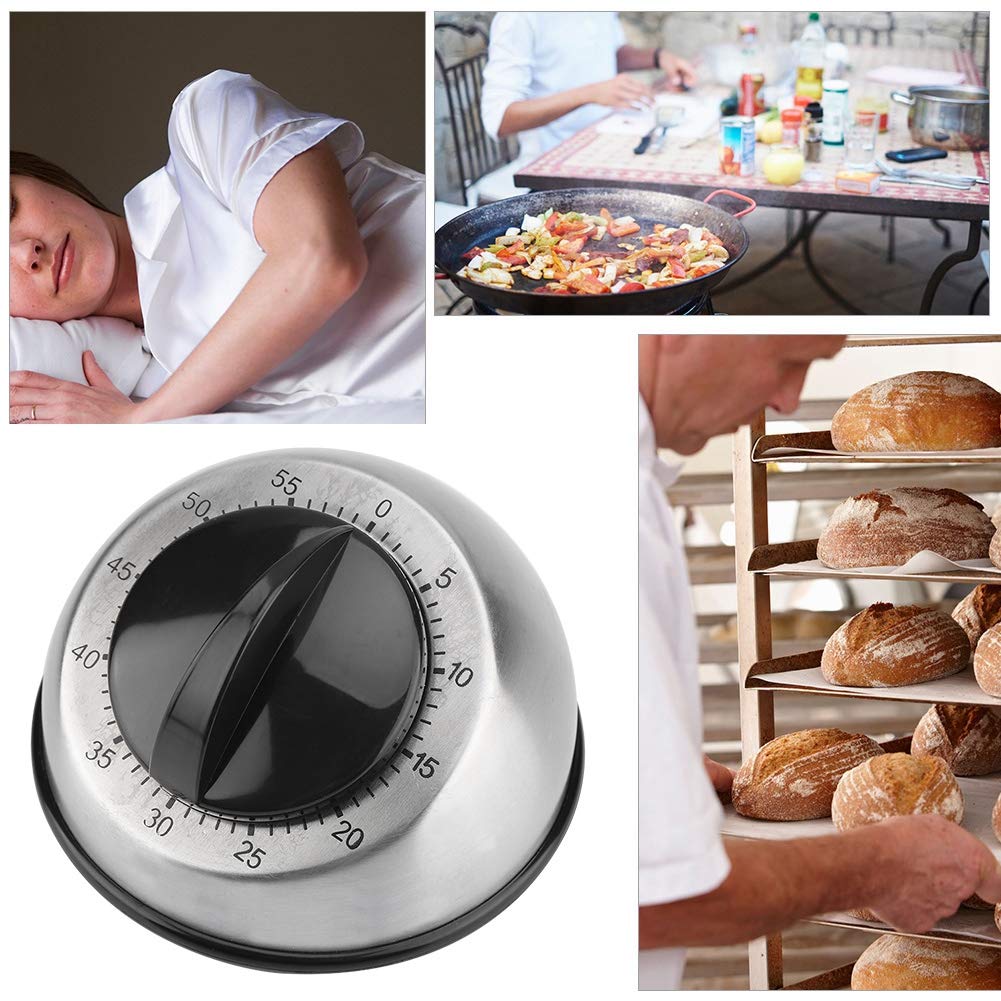 60 Minute Mechanical Kitchen Timer - Stainless Steel Wind-Up Analog Cooking Timer for Baking, Grilling, and Food Prep | Perfect for Home & Professional Kitchens