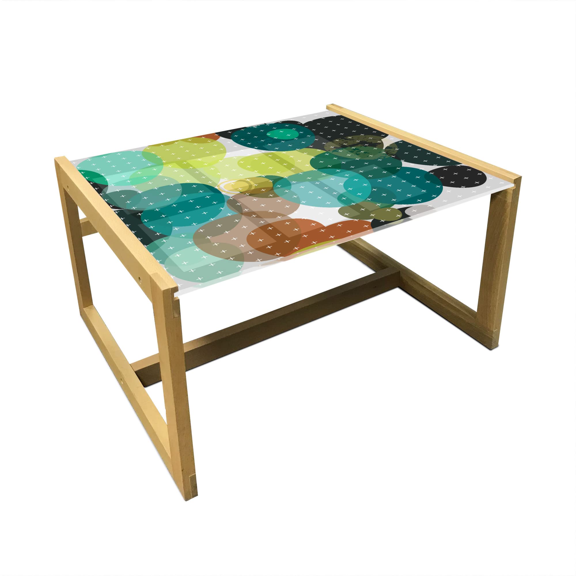 Ambesonne Modern Coffee Table - Colorful Round Blots Design with Wooden Frame, Acrylic Glass Center Table for Living Room, Office & Dorm - Medium Size in Pale Tan & Multicolor | Perfect for Home Decor, Workspace & Student Housing