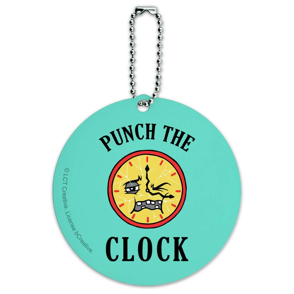 Funny Punch The Clock Humor Luggage ID Tag - Round Suitcase Carry-On Baggage Tag for Travel, Business Trips & Vacation