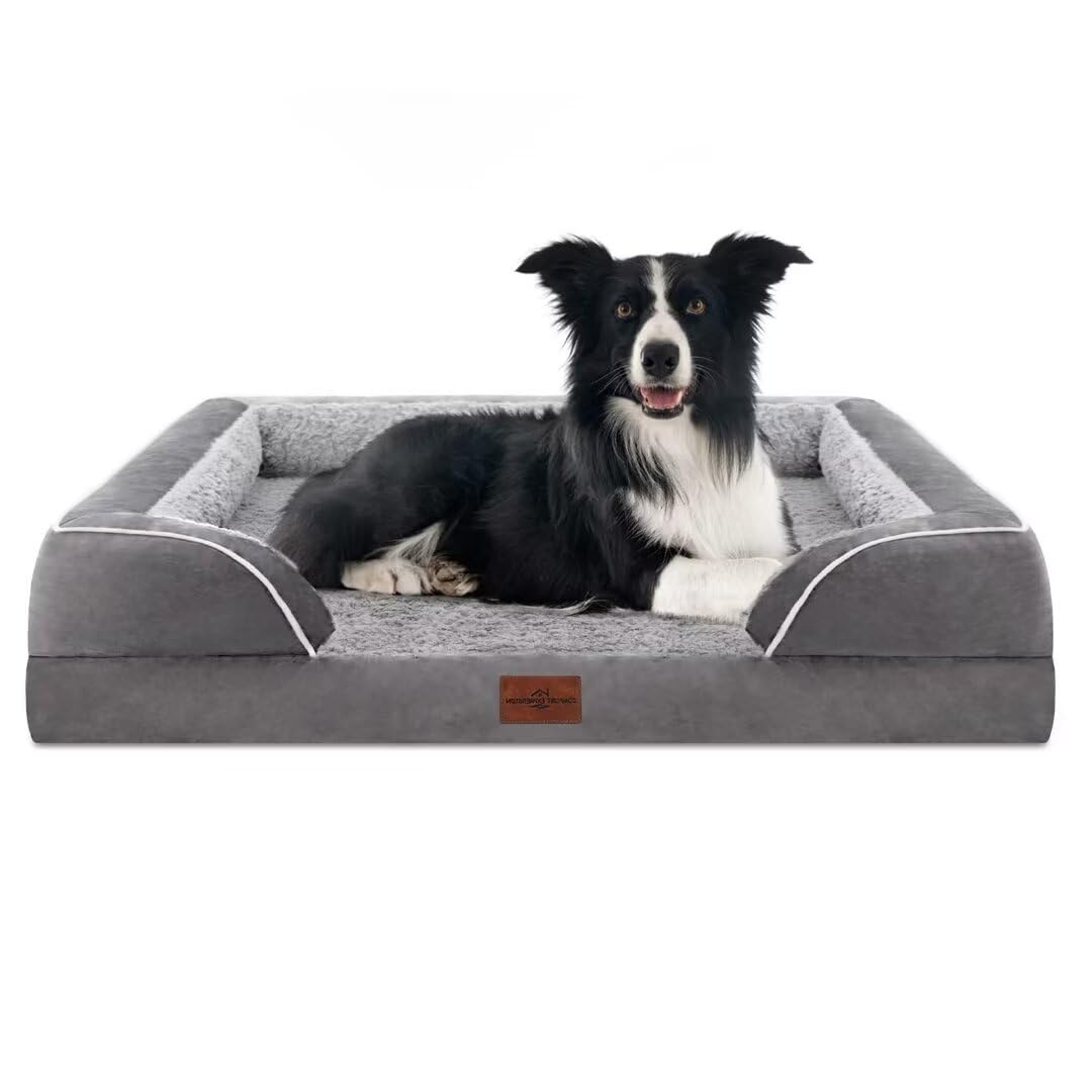 Premium Orthopedic Dog Bed for Large Dogs - Waterproof, Washable Removable Cover & Non-Slip Bottom - Extra Comfort Foam Support - Perfect for Living Room, Bedroom or Crate (Large Size, Grey)