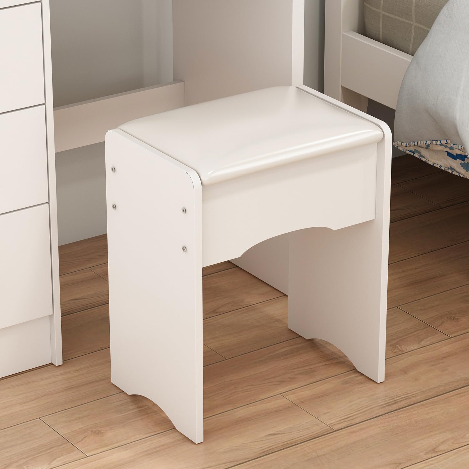 Vanity Desk Set with LED Lighted Mirror, 5-Drawer Makeup Dressing Table with Storage Shelves & Cushioned Stool - White Bedroom Furniture for Women's Beauty & Cosmetics Organization | Perfect for Small Spaces, Apartment Decor & Morning Makeup Routine