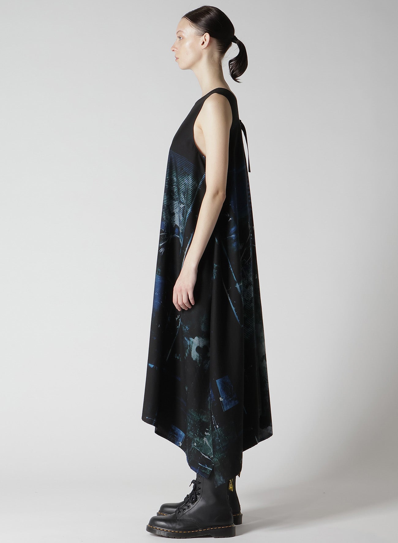 Cupro Blurry Flower Print Belted Tent Dress - Elegant Boho Chic Summer Maxi Dress for Beach, Vacation & Casual Outings