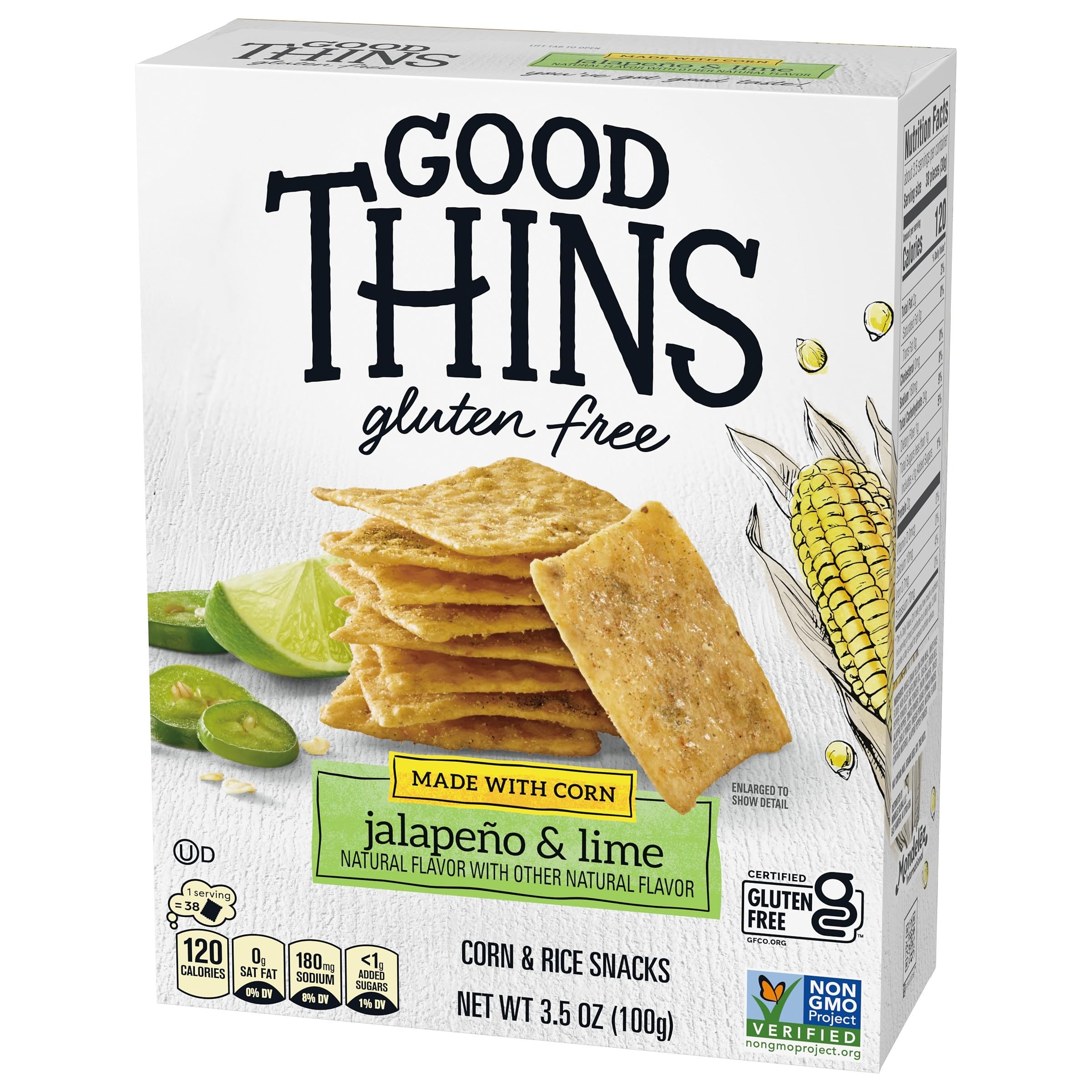 Gluten Free Jalapeño & Lime Corn Rice Snacks - Healthy Crackers for Keto & Vegan Diets, 3.5 oz Pack - Perfect for Office Snacks, School Lunches & Party Appetizers