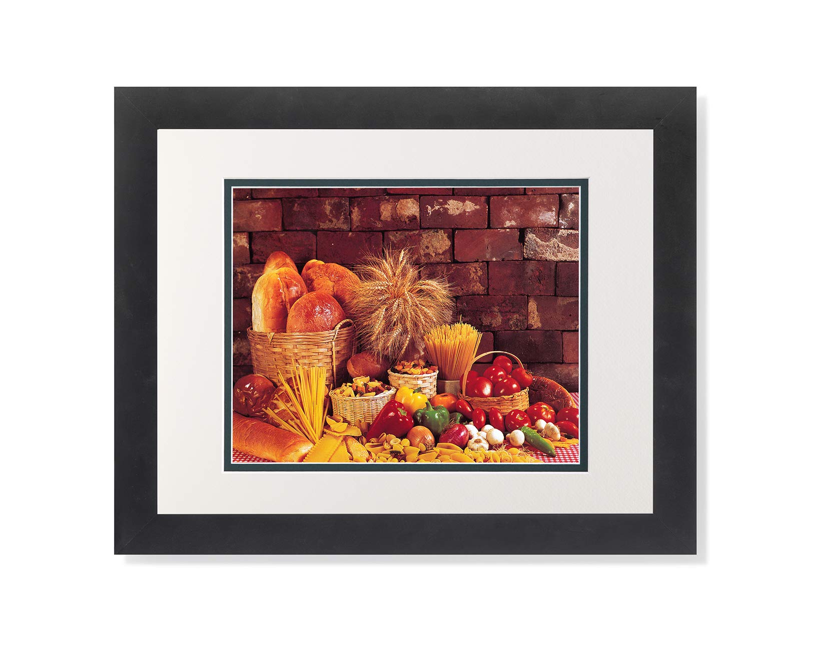 Bread Loaves Pasta Peppers Onions Kitchen Wall Art Print - Framed & Matted Food Photography Decor for Dining Room & Italian Restaurant