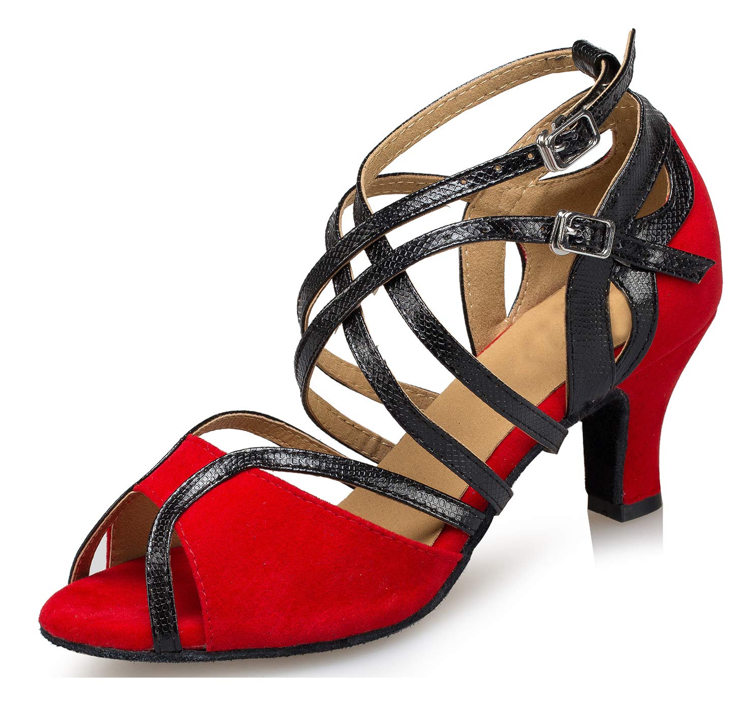 Minishion Women's Ankle Strap Dance Heels - Comfortable Latin Ballroom Salsa Tango Practice Shoes for Women | Perfect for Dance Classes, Performances & Social Events