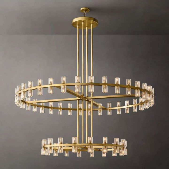 Custom Aurora Wine Glass Round 2-Tier Chandelier with 72 Crystals - Elegant Dining Room Lighting for Home Decor & Romantic Dinners